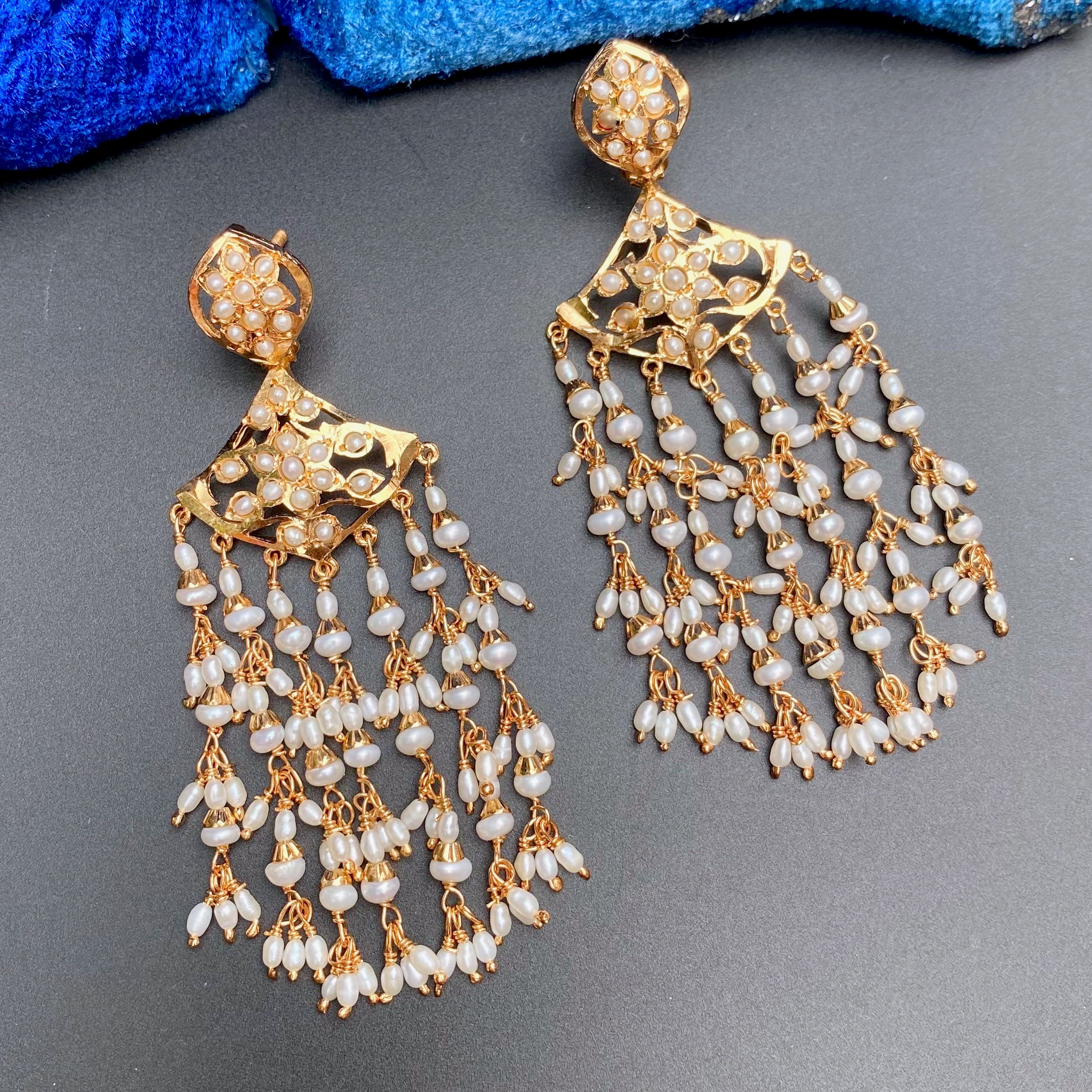 Dangling Pearl Earrings | Handcrafted Jadau Earrings | Pearl Jewelry | ER 676