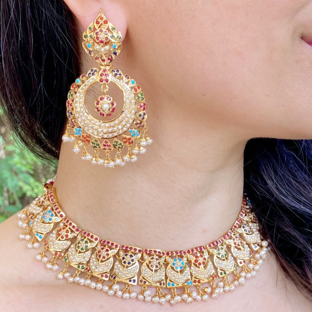 Hyderabadi navrathan necklace set