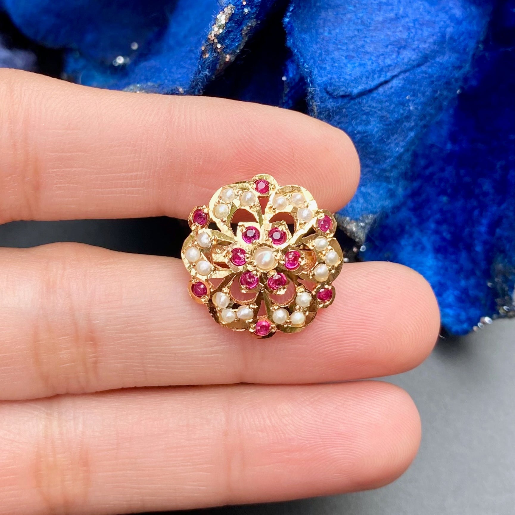 Floral Ruby & Pearl Ring | Gold Plated Jewellery on Silver LR 064