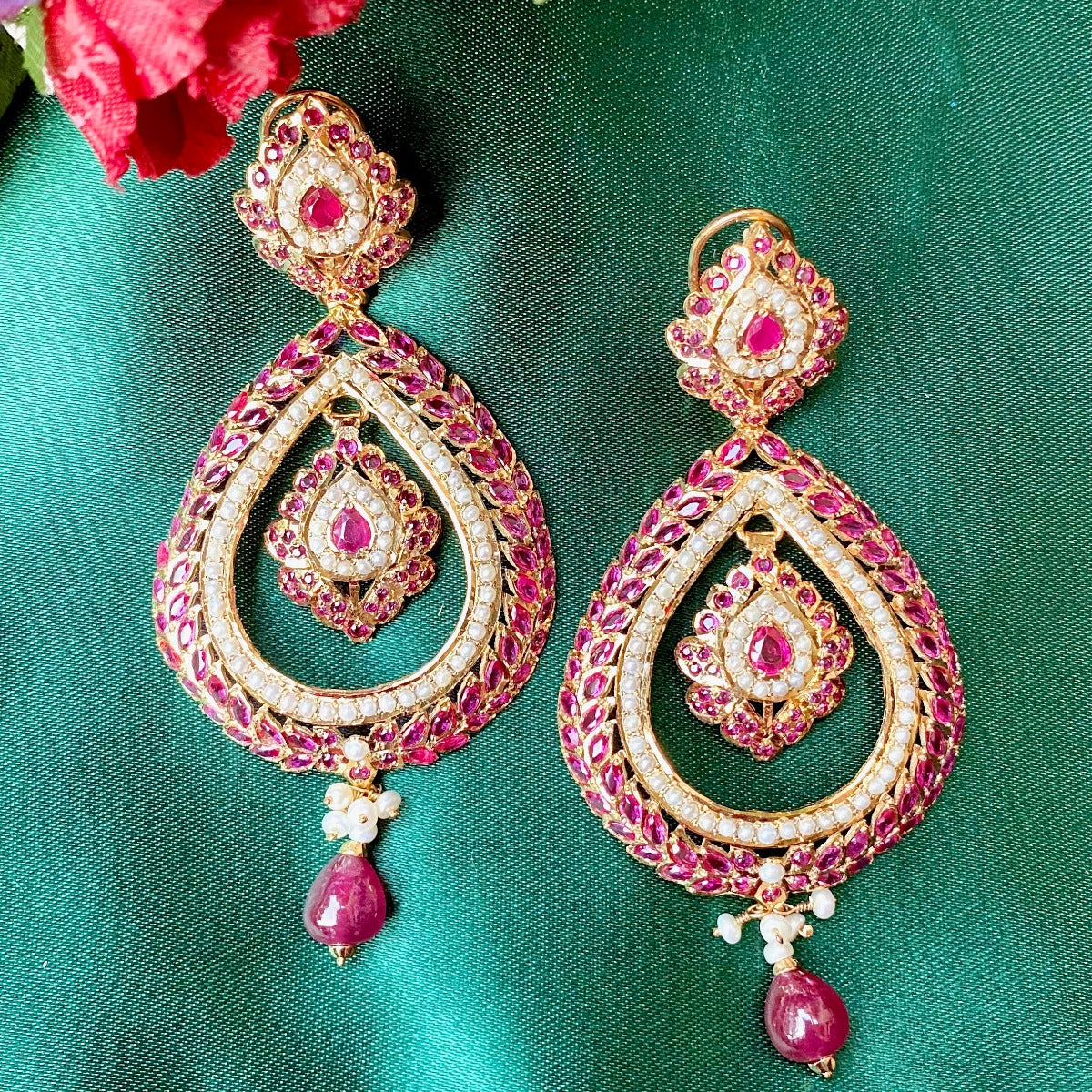 Multicolored Studded Chandbali Earrings in Gold Plated Silver ER 310