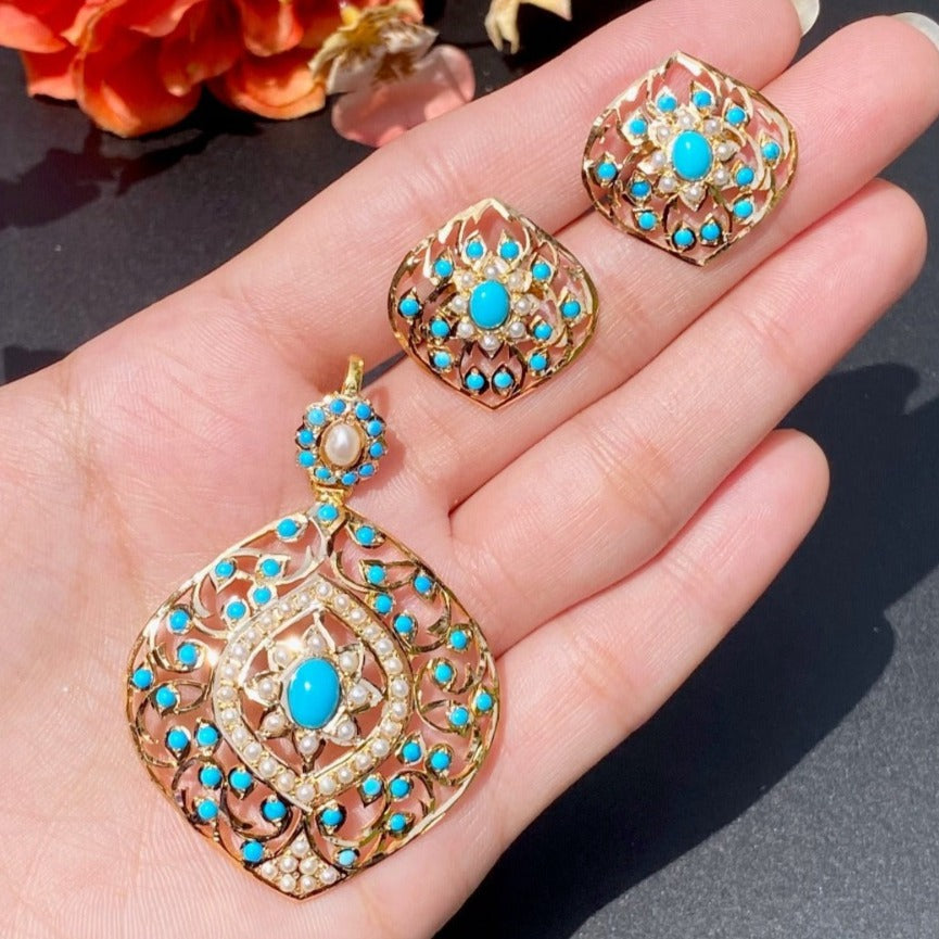 Antique Edwardian Inspired Gold Jewelry Sets Online | Fine Turquoise Jewelry