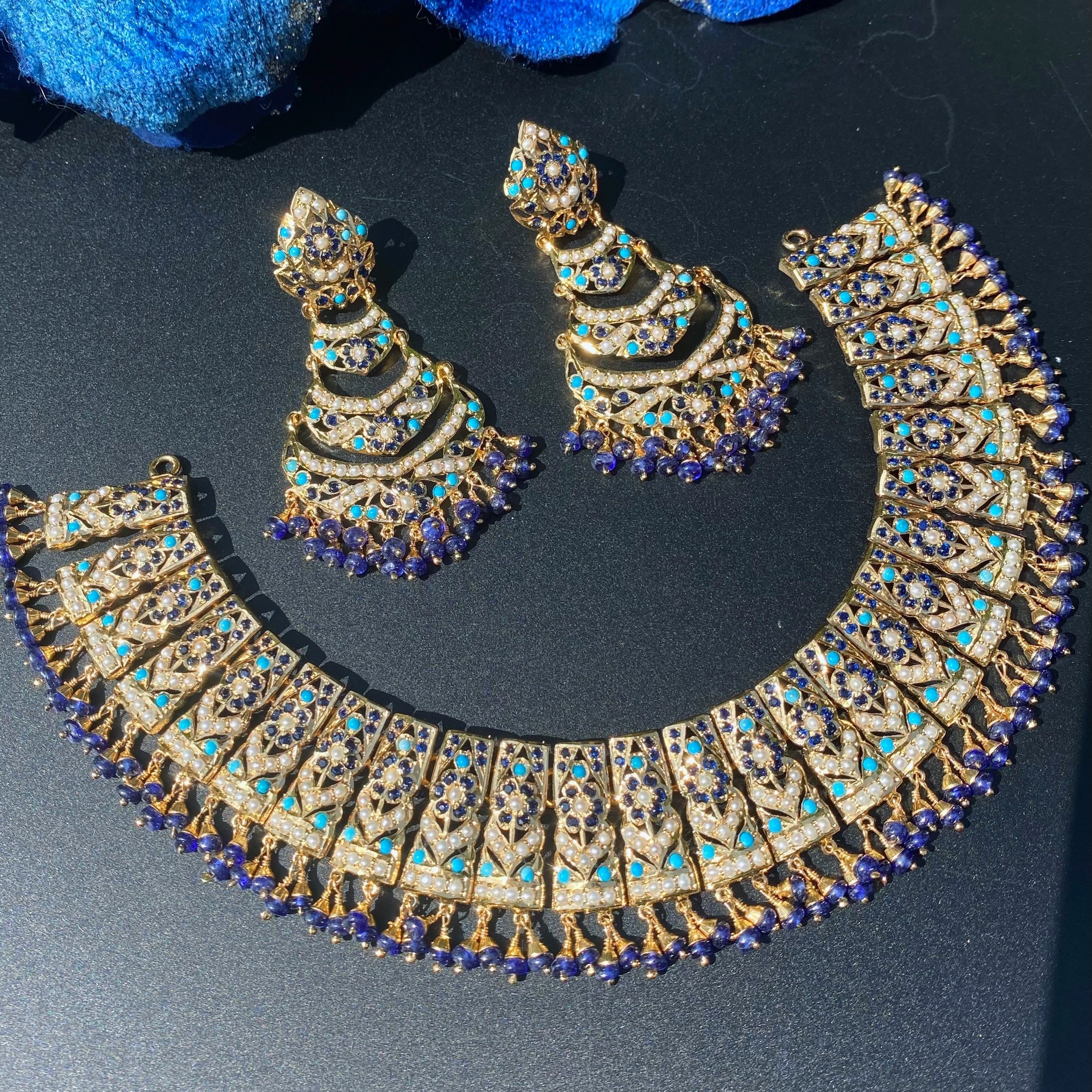 Classic Jadau Necklace Set in Unique Color Combination | Gold Plated on 925 Silver NS 448