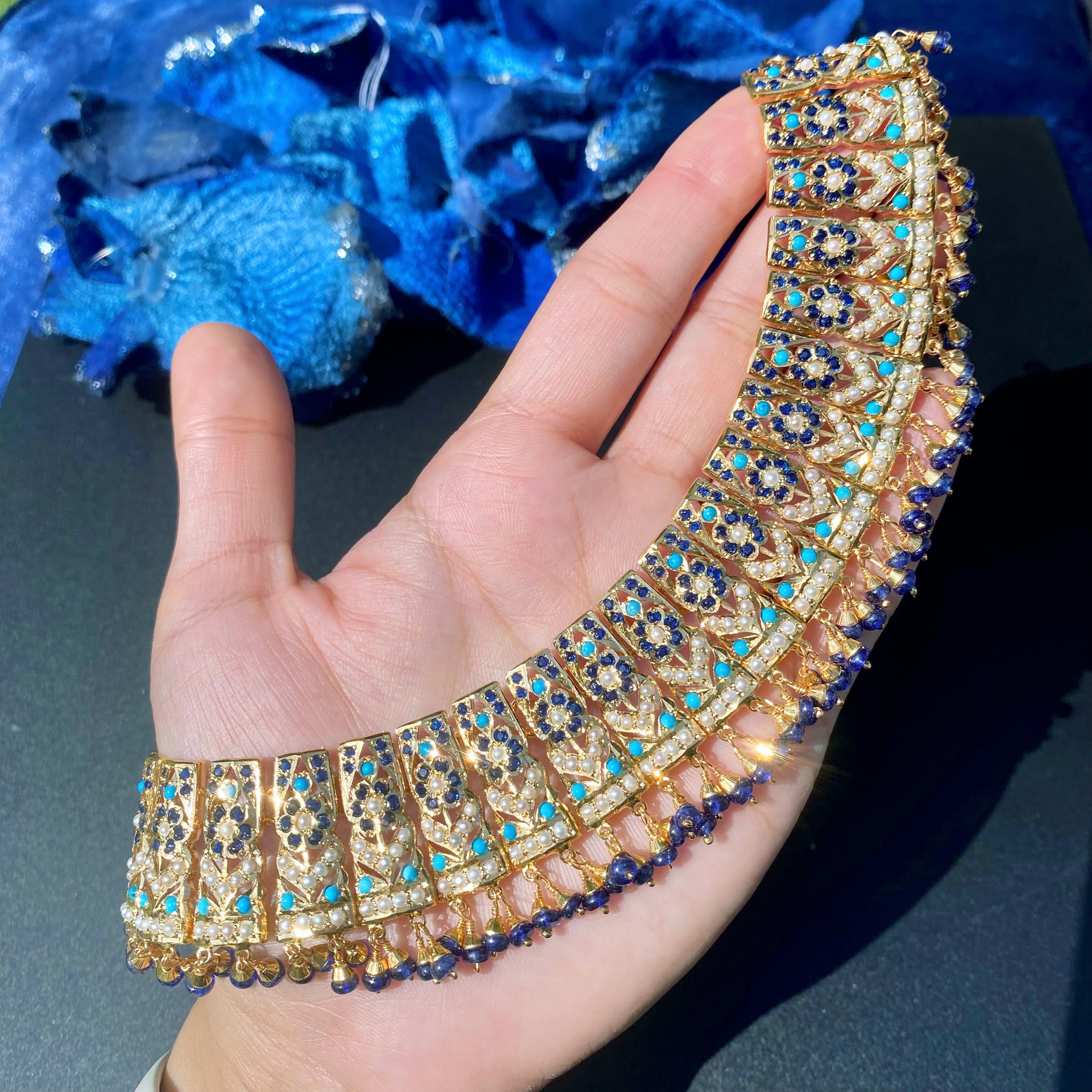 Classic Jadau Necklace Set in Unique Color Combination | Gold Plated on 925 Silver NS 448