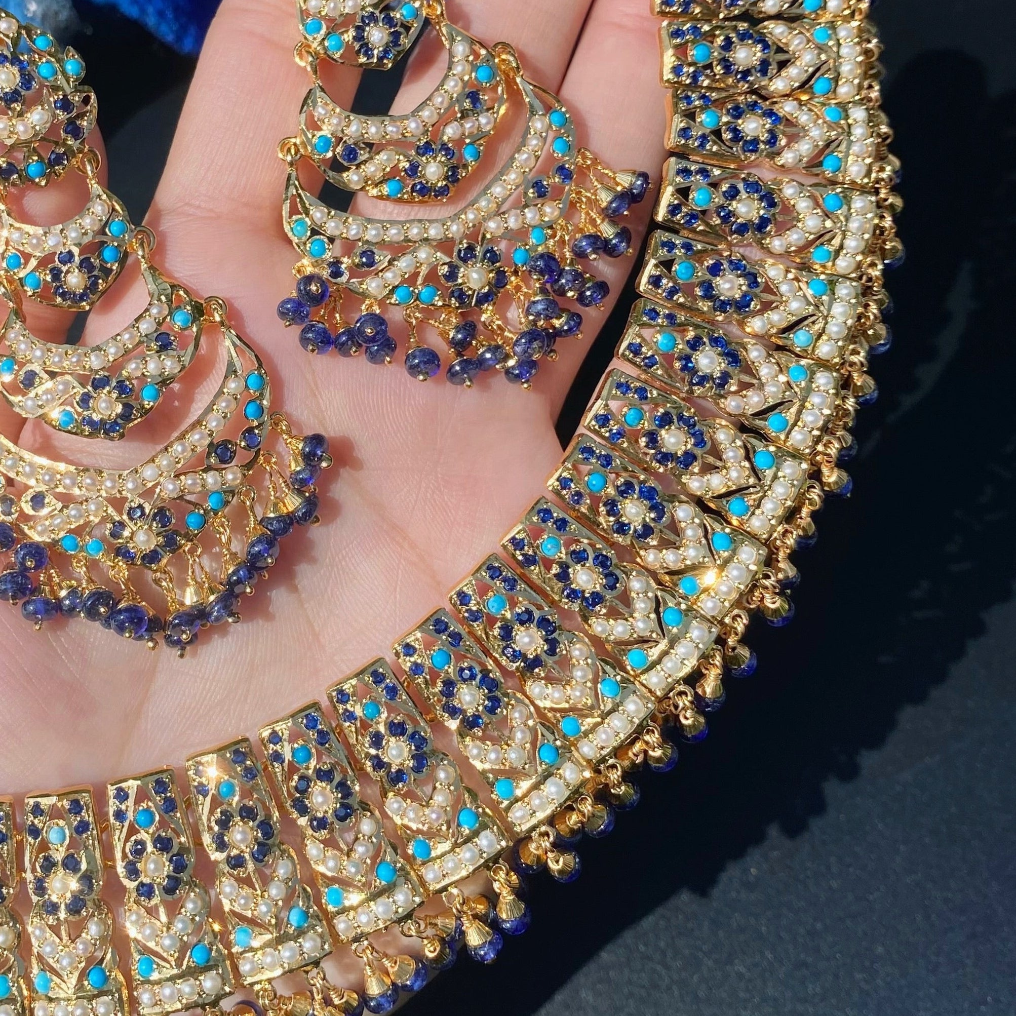 Classic Jadau Necklace Set in Unique Color Combination | Gold Plated on 925 Silver NS 448