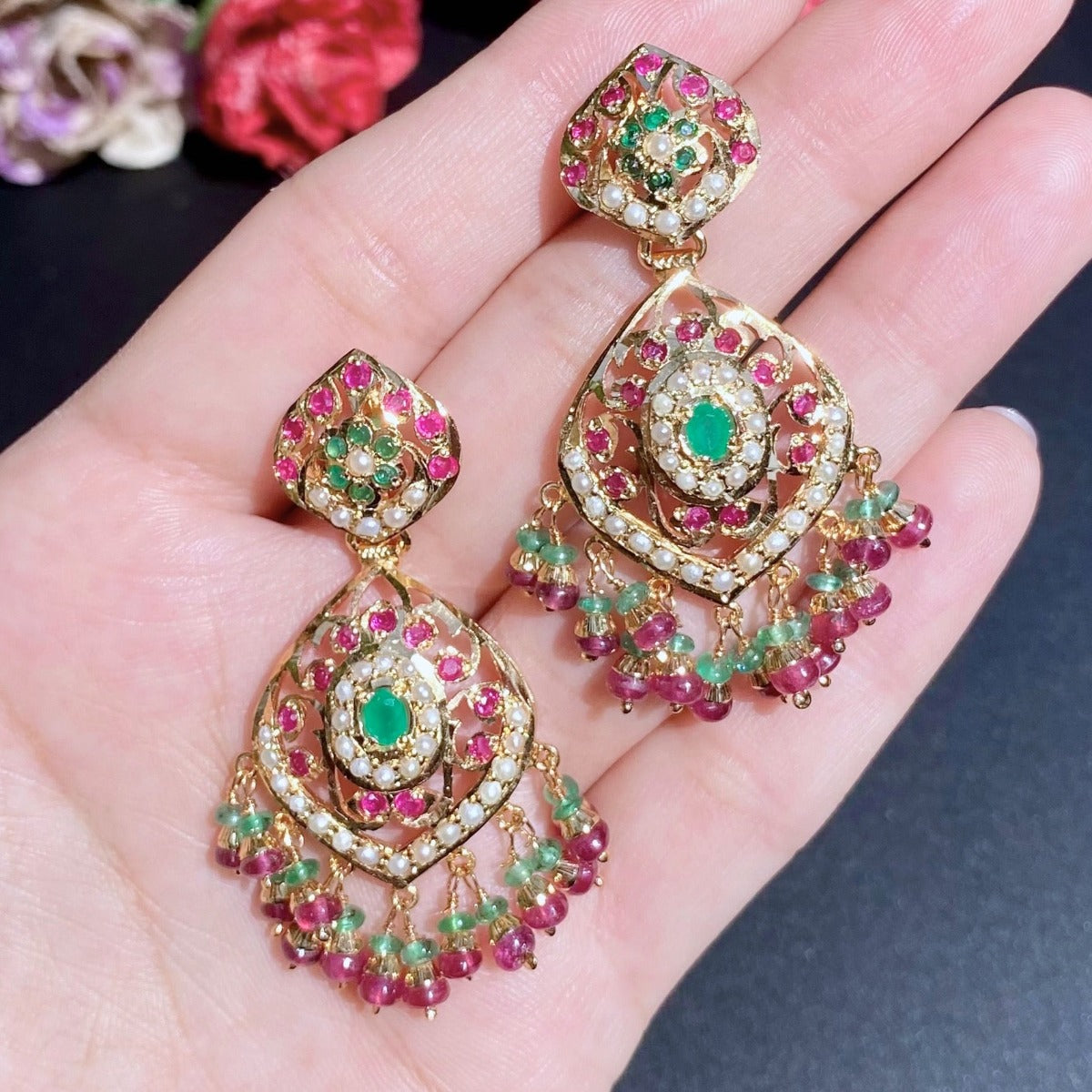traditional jadau earrings for women