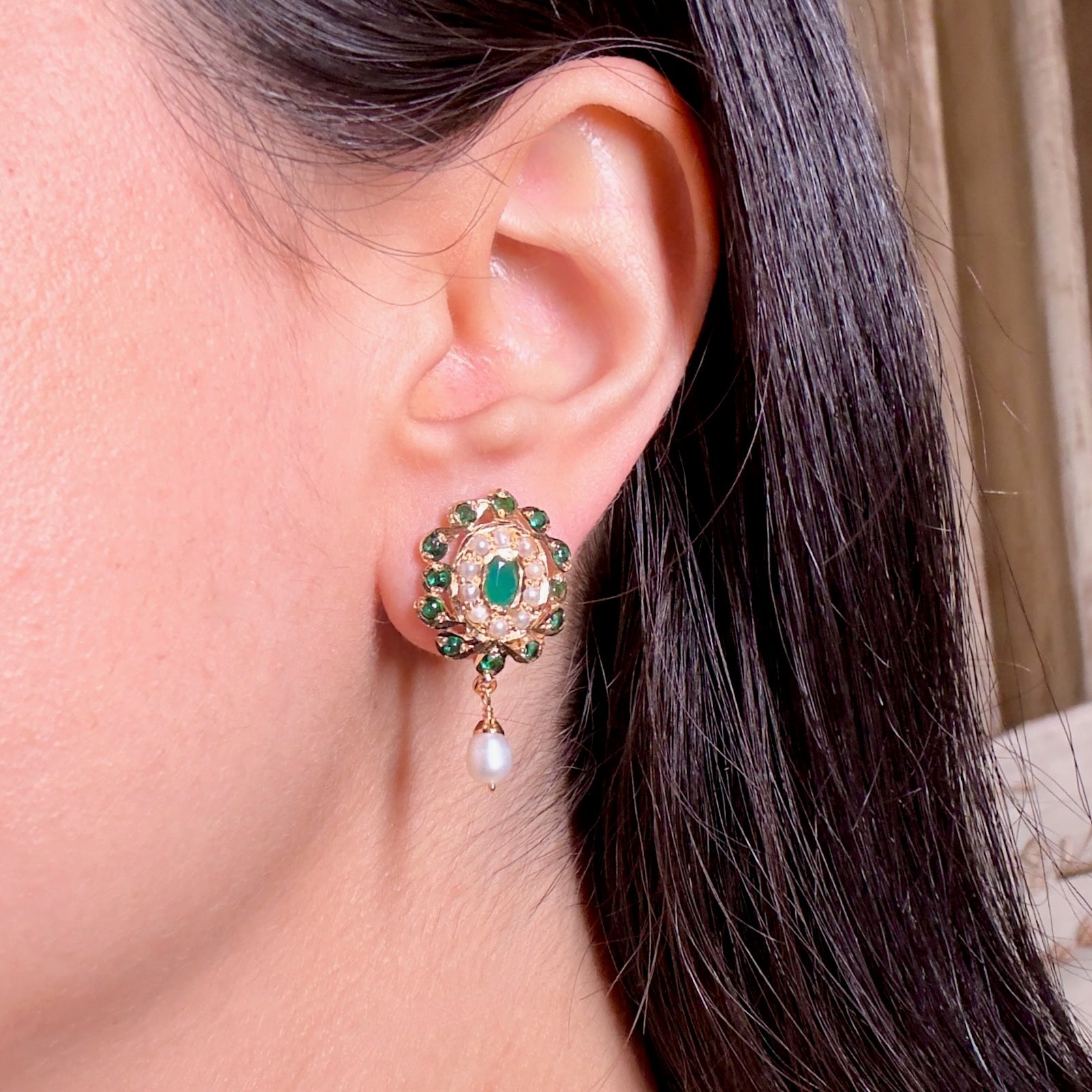 Emerald Green Jadau Tops | Gold Plated on Silver ER 497