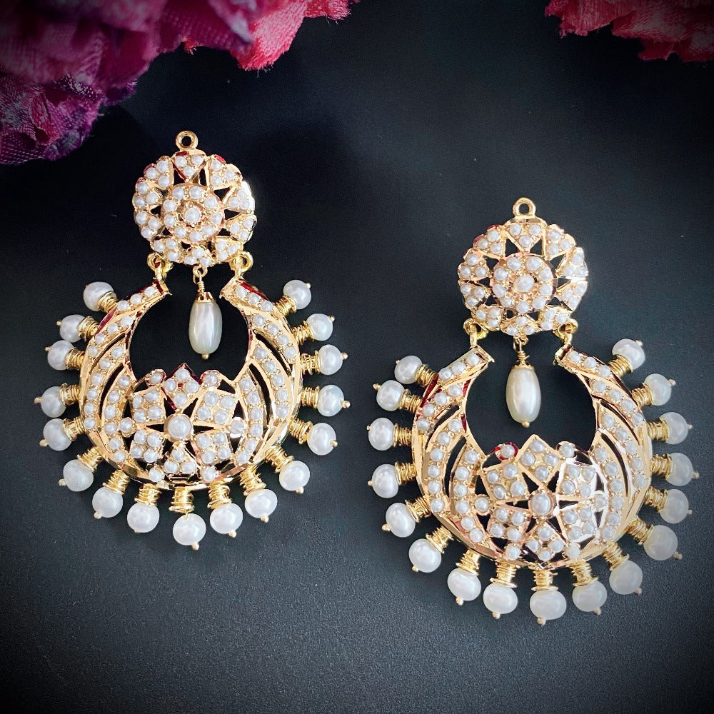 pearl chandbali earrings in 22k gold