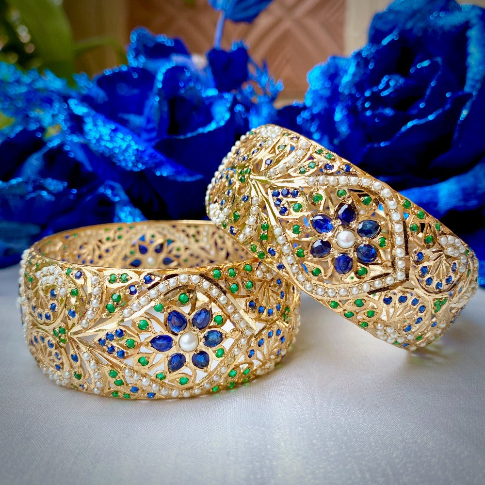 Hyderabadi sapphire bangles gold plated