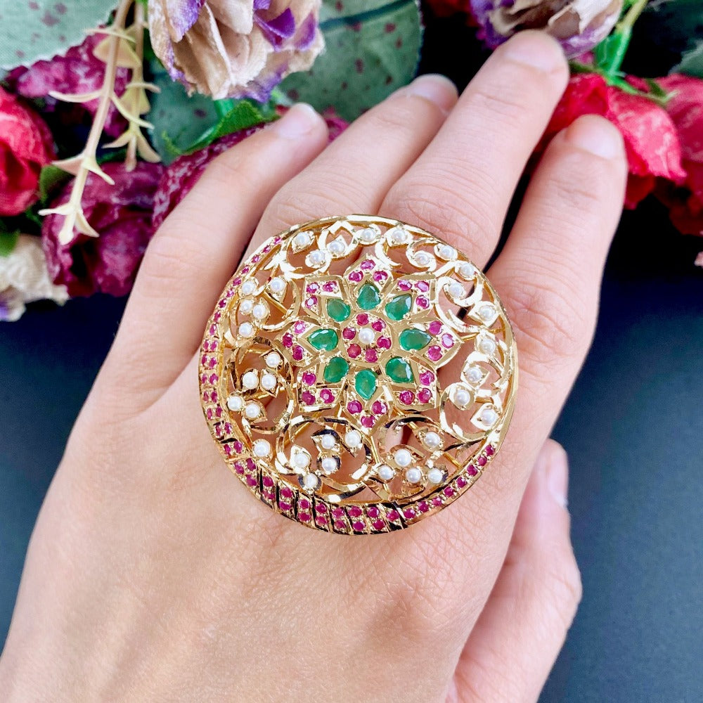 22K Ladies Cocktail Ring |.Festive Wear Jewelry For Women GLR 028