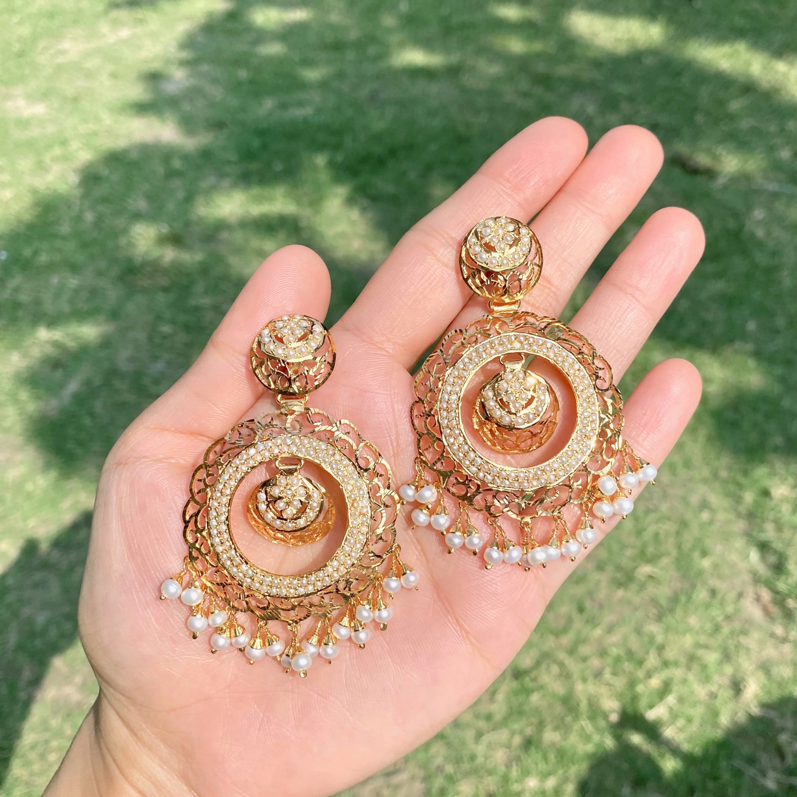 Pearl Filigree Chandbali Earrings | Gold Plated on 925 Silver ER.705