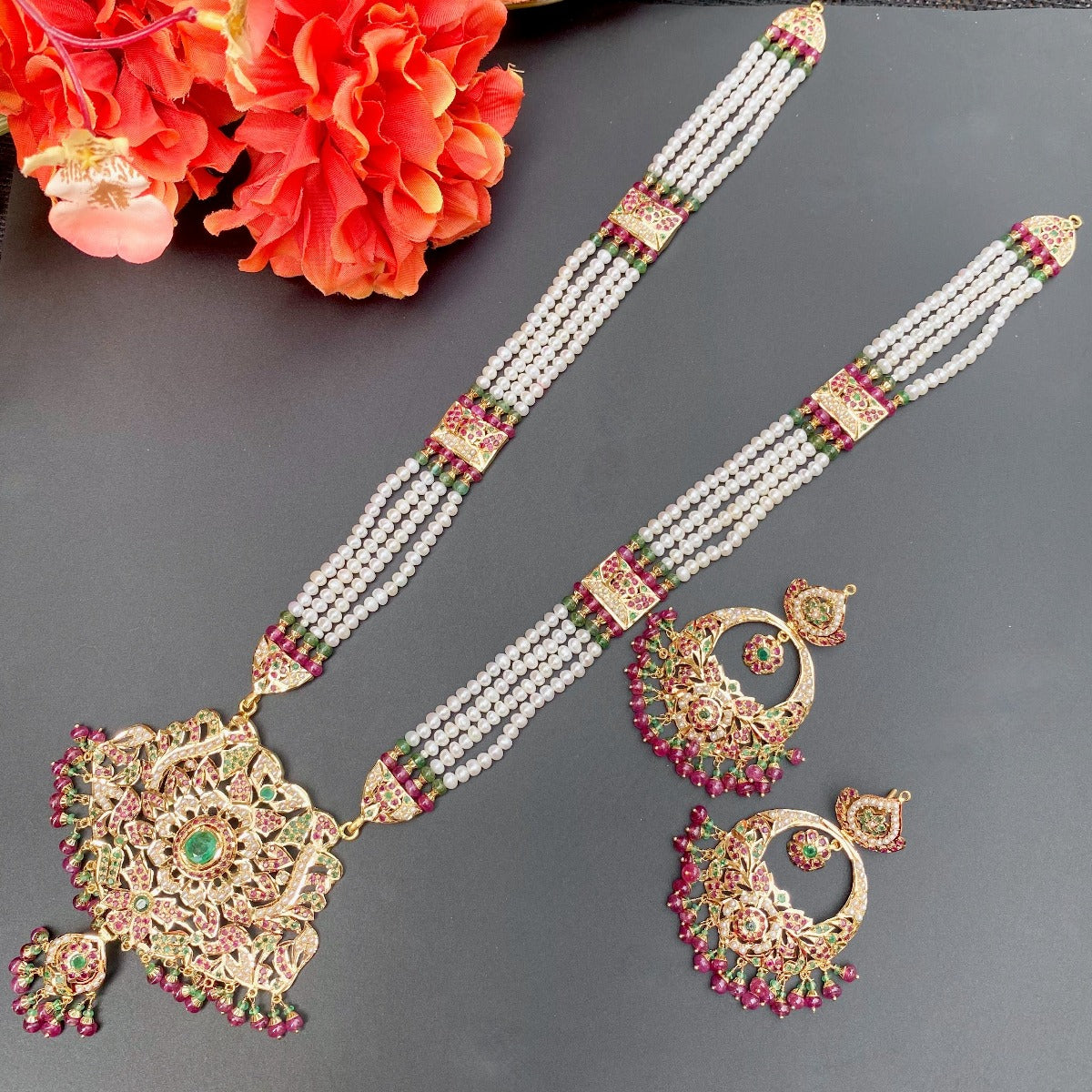 Mughal style Jadau Rani Haar | 22k Gold & Precious Stones GNS 187