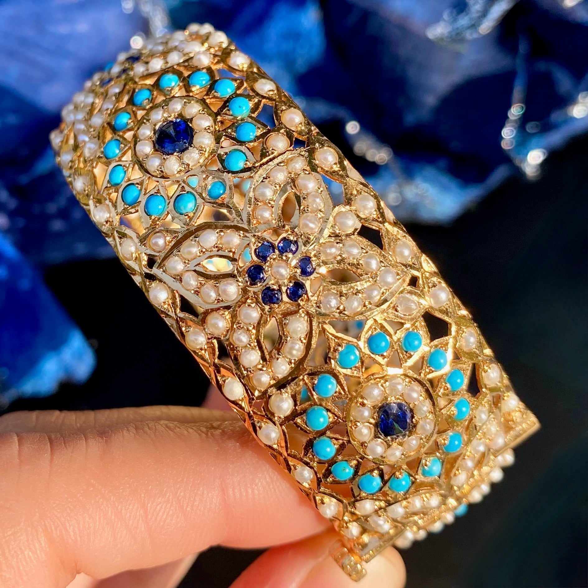 Turquoise Pearl Sapphire Kada | Afghani Jewellery | Bohemian Jewellery | BG 097