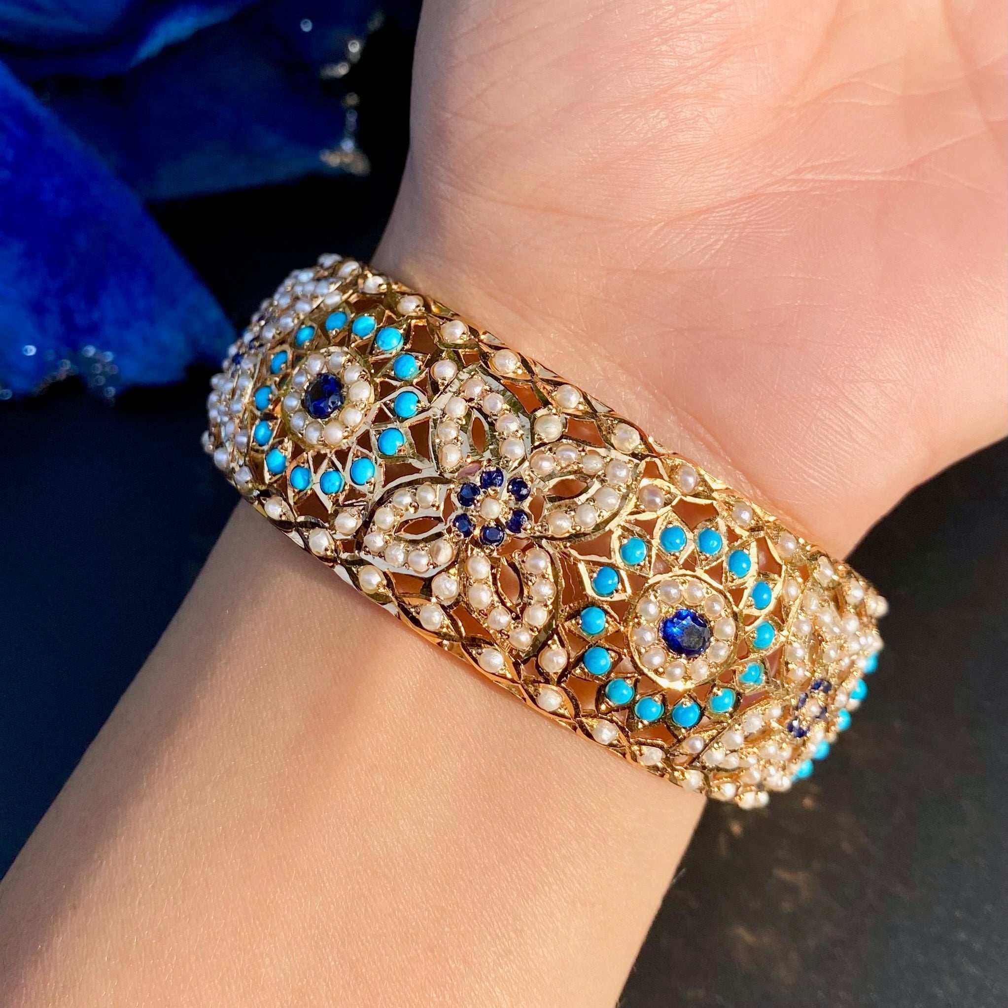 Turquoise Pearl Sapphire Kada | Afghani Jewellery | Bohemian Jewellery | BG 097