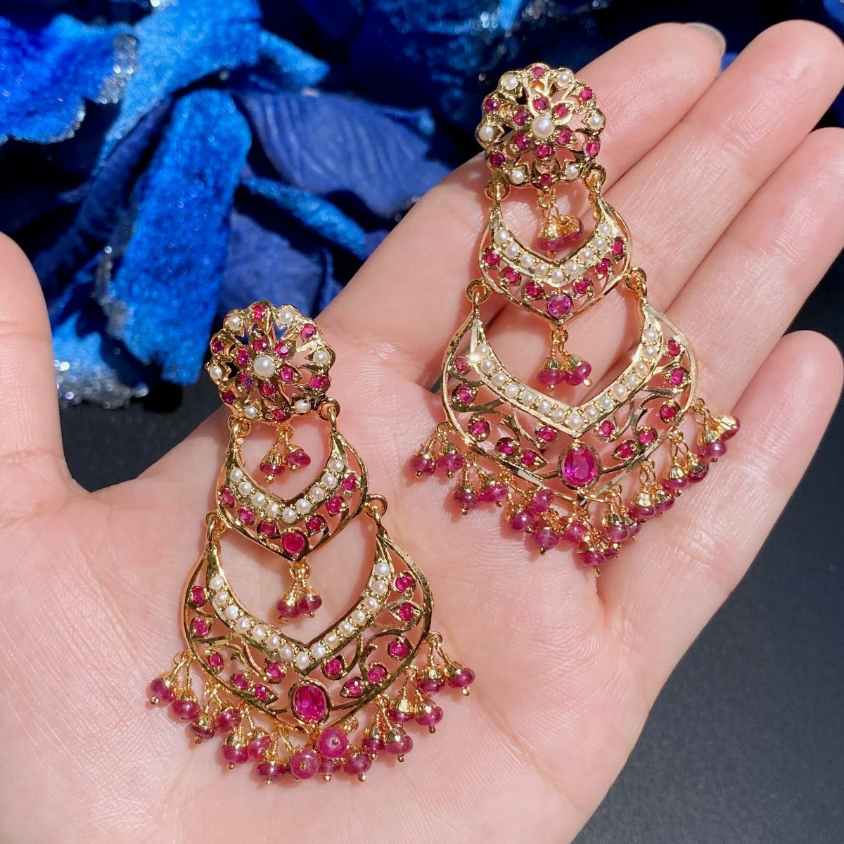 gold plated ruby earrings for women