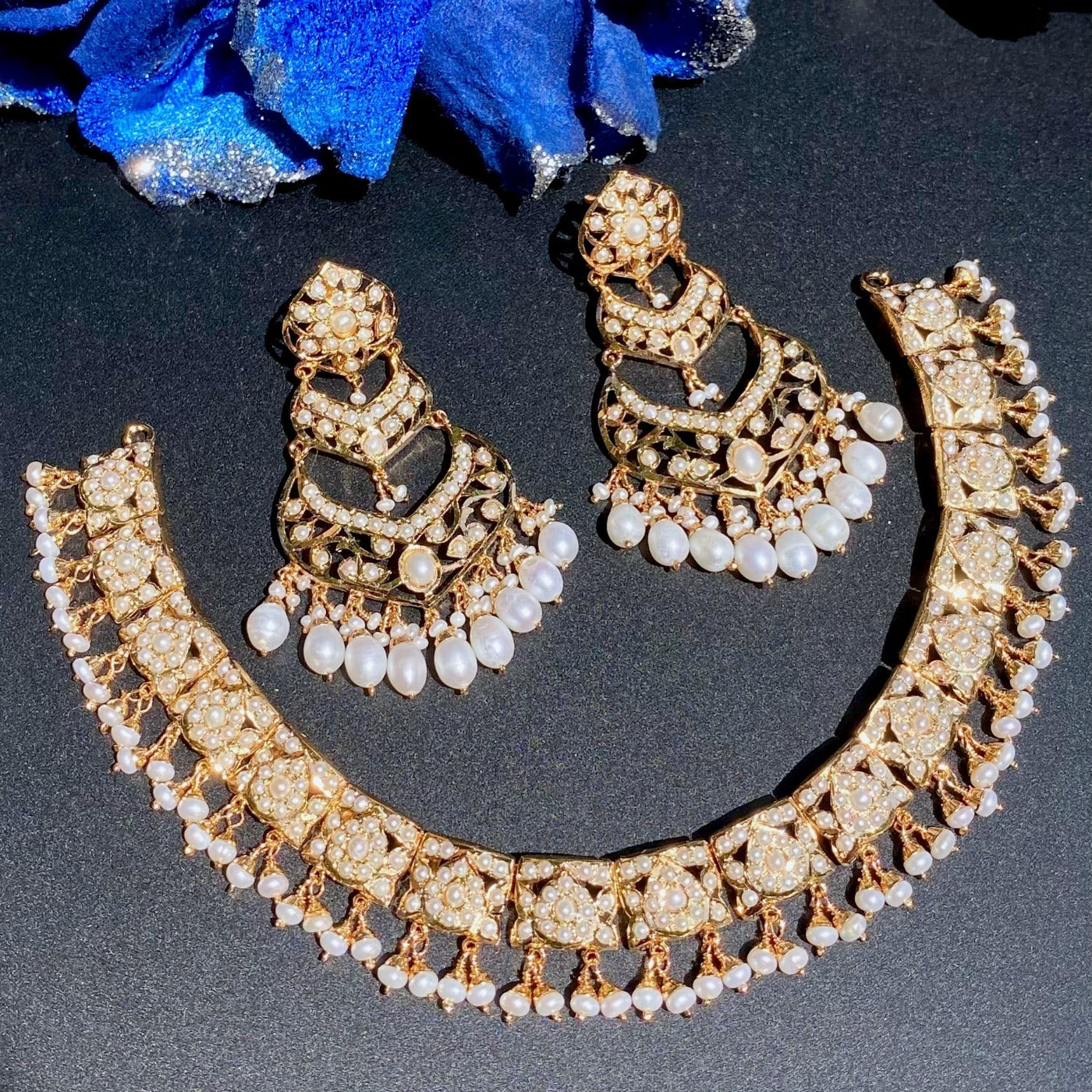 Pearl Necklace with Statement Earrings | Gold Plated 925 Silver Jewelry NS 308