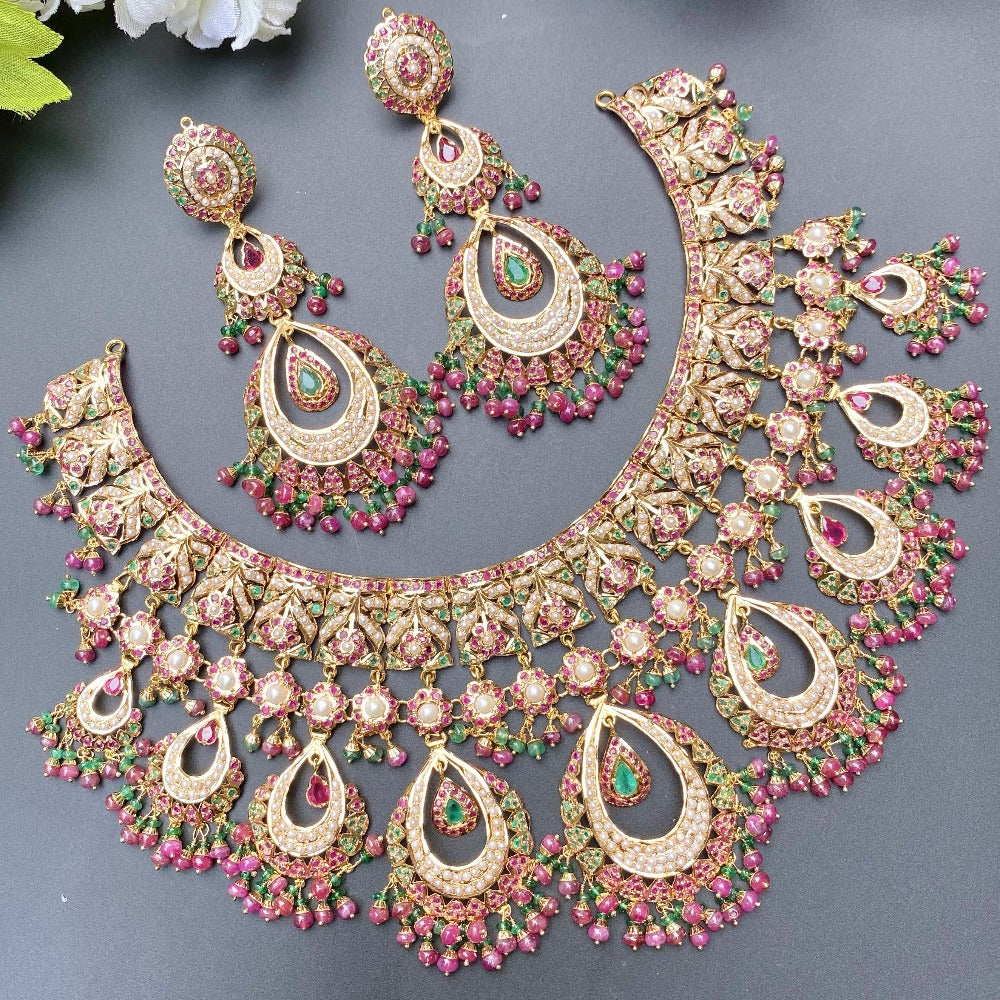 Indian Wedding Wear Jewelry | 22k Gold | Rubies Emeralds & Pearls GNS 135