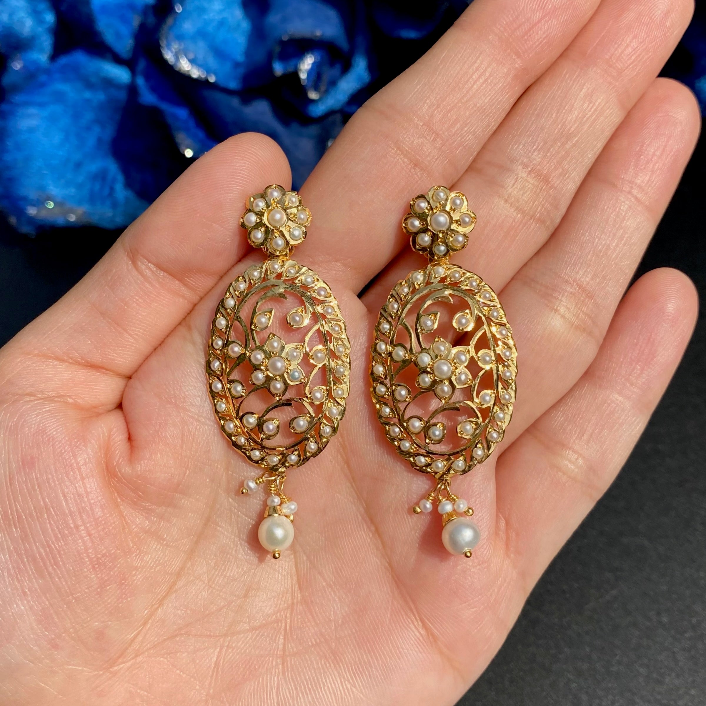 Cute Edwardian Victorian Styled Pearl Earrings | Gold Plated on 925 Silver ER 699