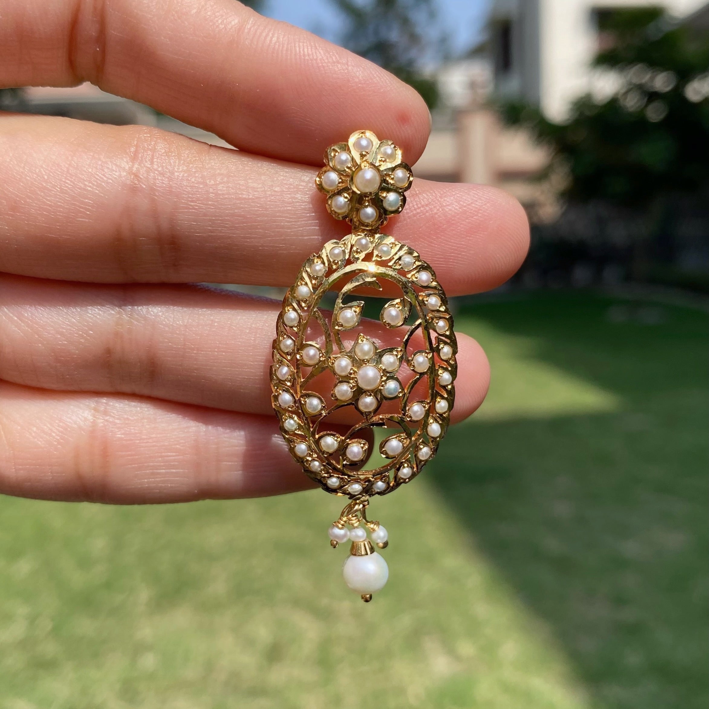 Cute Edwardian Victorian Styled Pearl Earrings | Gold Plated on 925 Silver ER 699