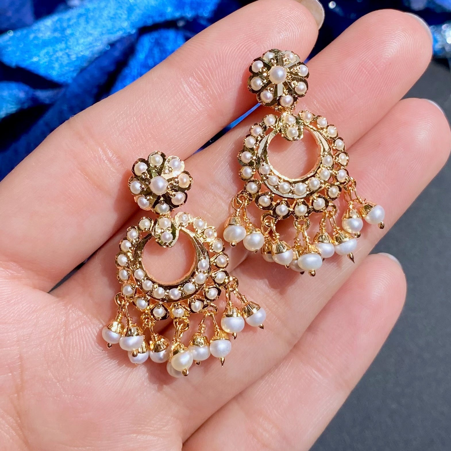 Minimalist Chandbali Earrings | Gold Plated on Silver | Real Pearls ER 571