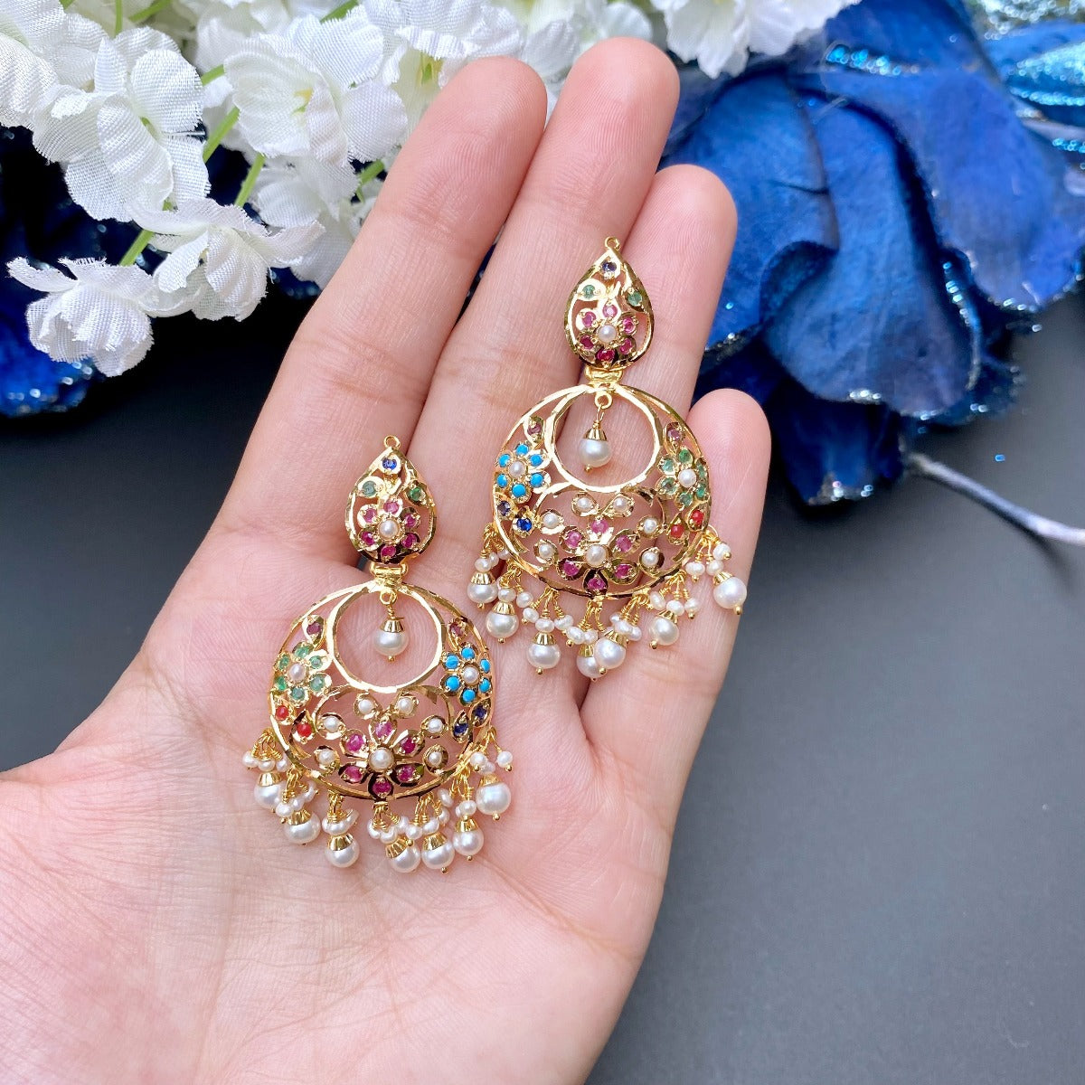 small medium sized chandbali earrings in gold for women