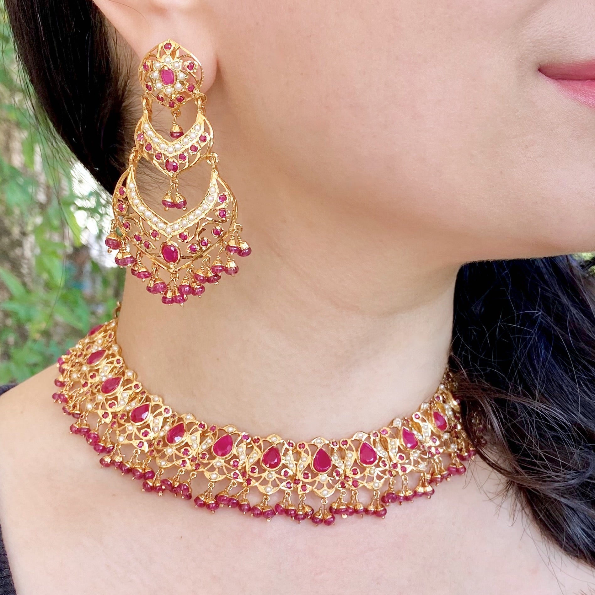 Gold Plated Ruby Necklace | For Women | Rudradhan NS 312