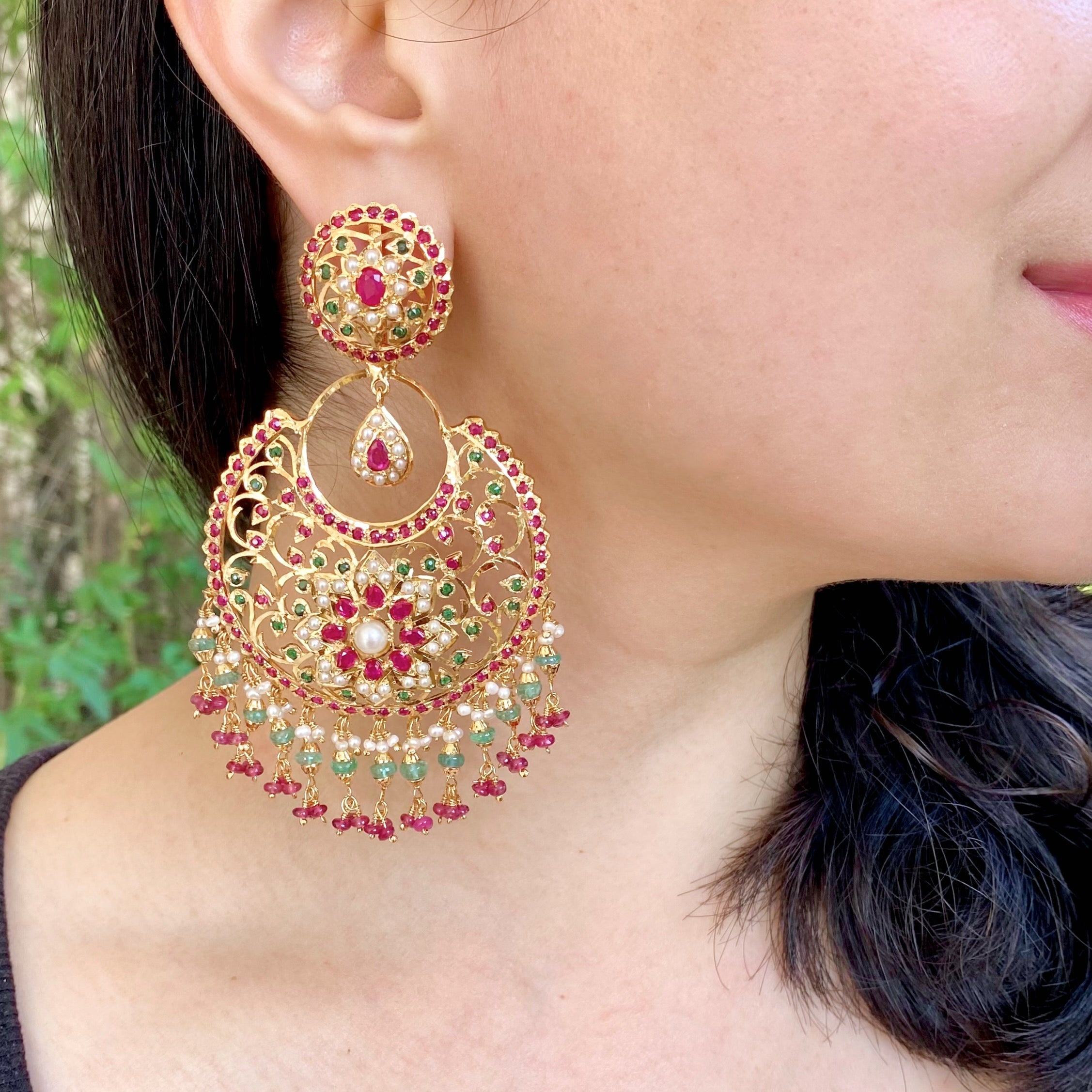 Exquiste Statement Chandbali Earrings in Gold Plated Silver ER 447