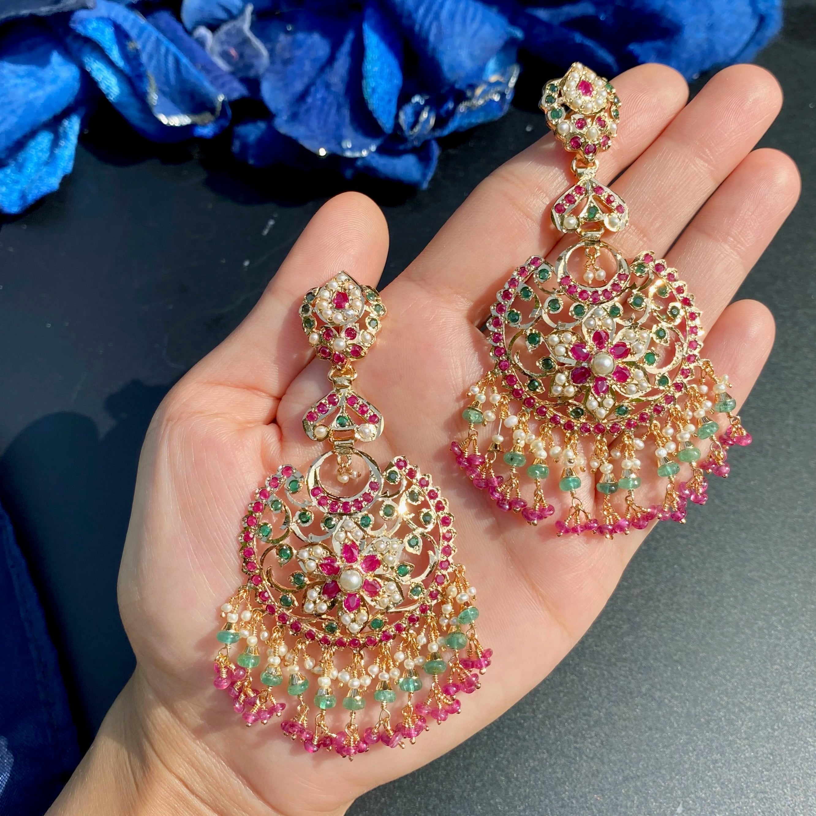 Product Title: Ruby Emerald Pearl Bridal Jadau Choker Set |Gold Plated on Silver NS 479