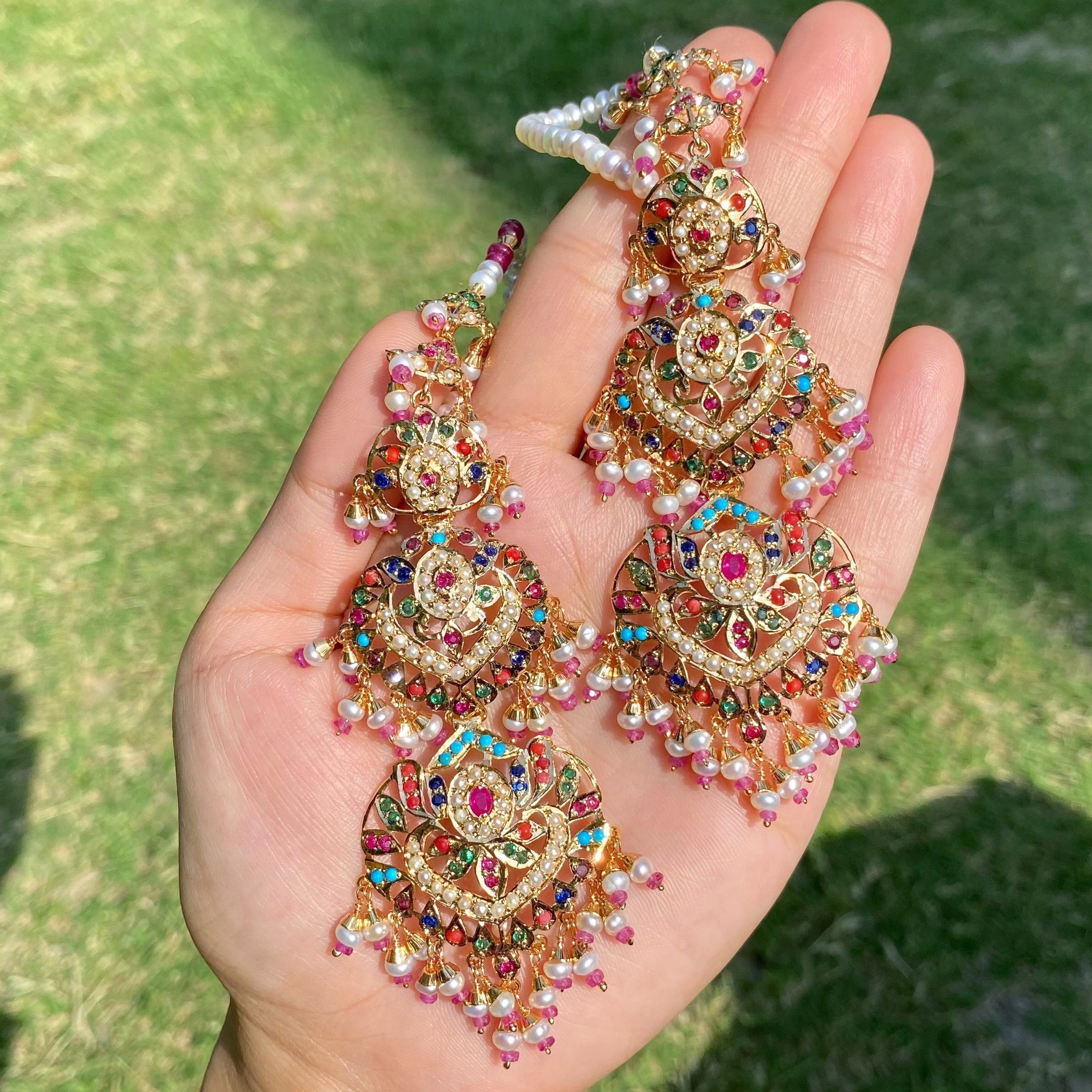 Grand Punjabi Jadau Navratna Earrings | Gold Plated on Silver ER 717