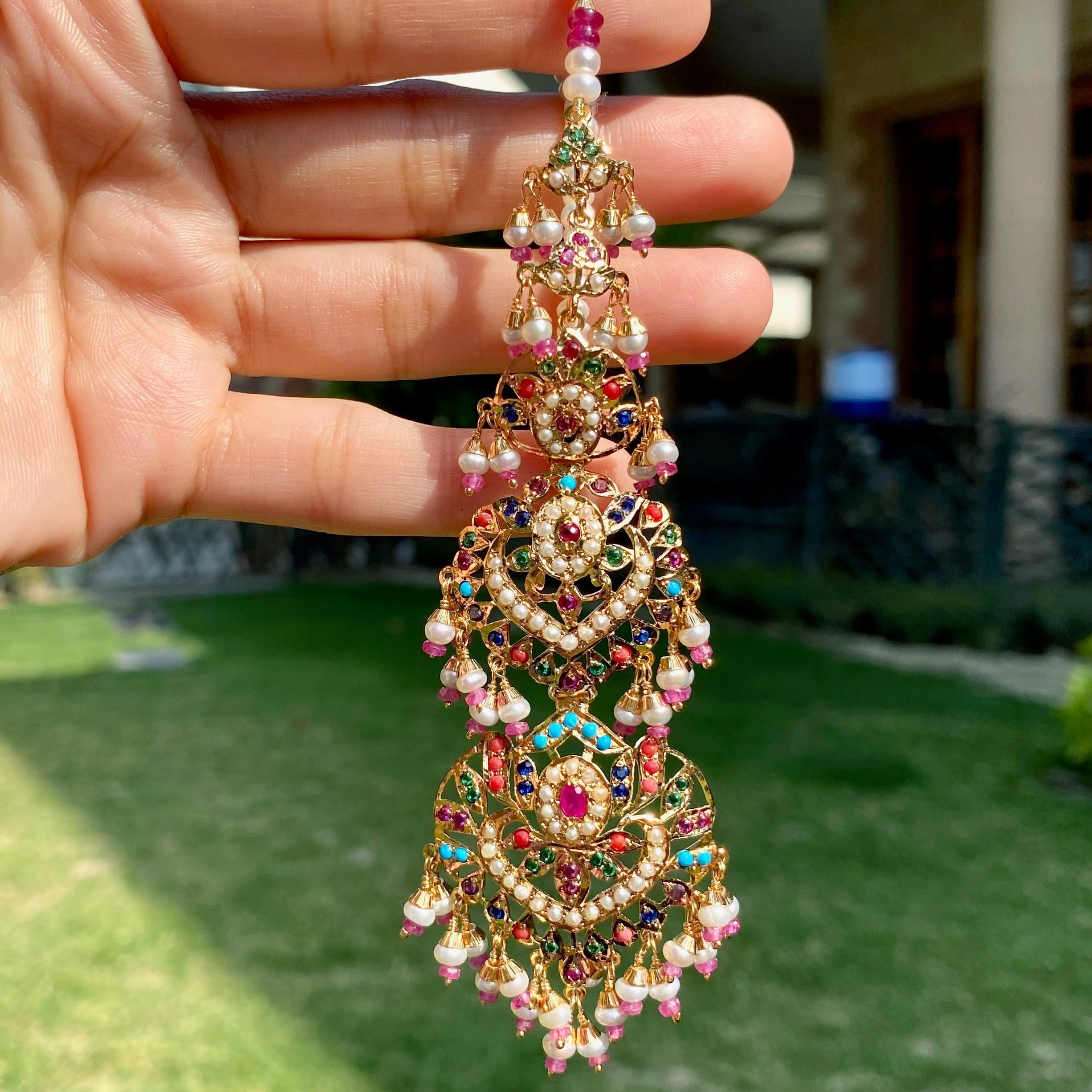 Grand Punjabi Jadau Navratna Earrings | Gold Plated on Silver ER 717