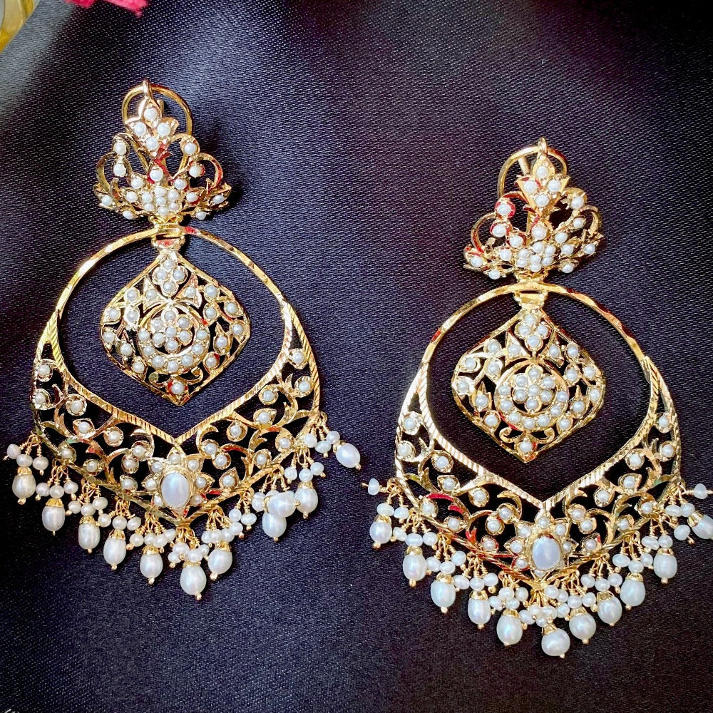 Silver Chandbali Earrings | Antique Design | Freshwater Pearls | Fashion Jadau Jewelry ER 115