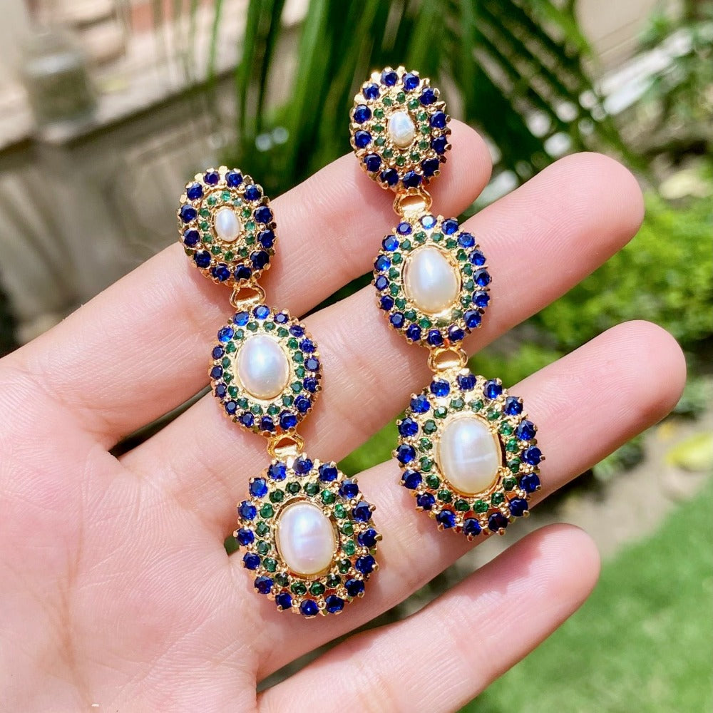 neelam danglers in gold plated silver