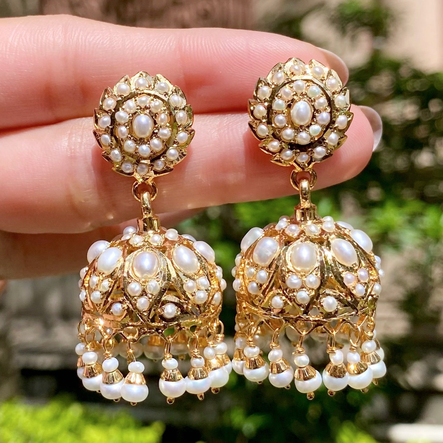 pearl  jhumka earrings on silver