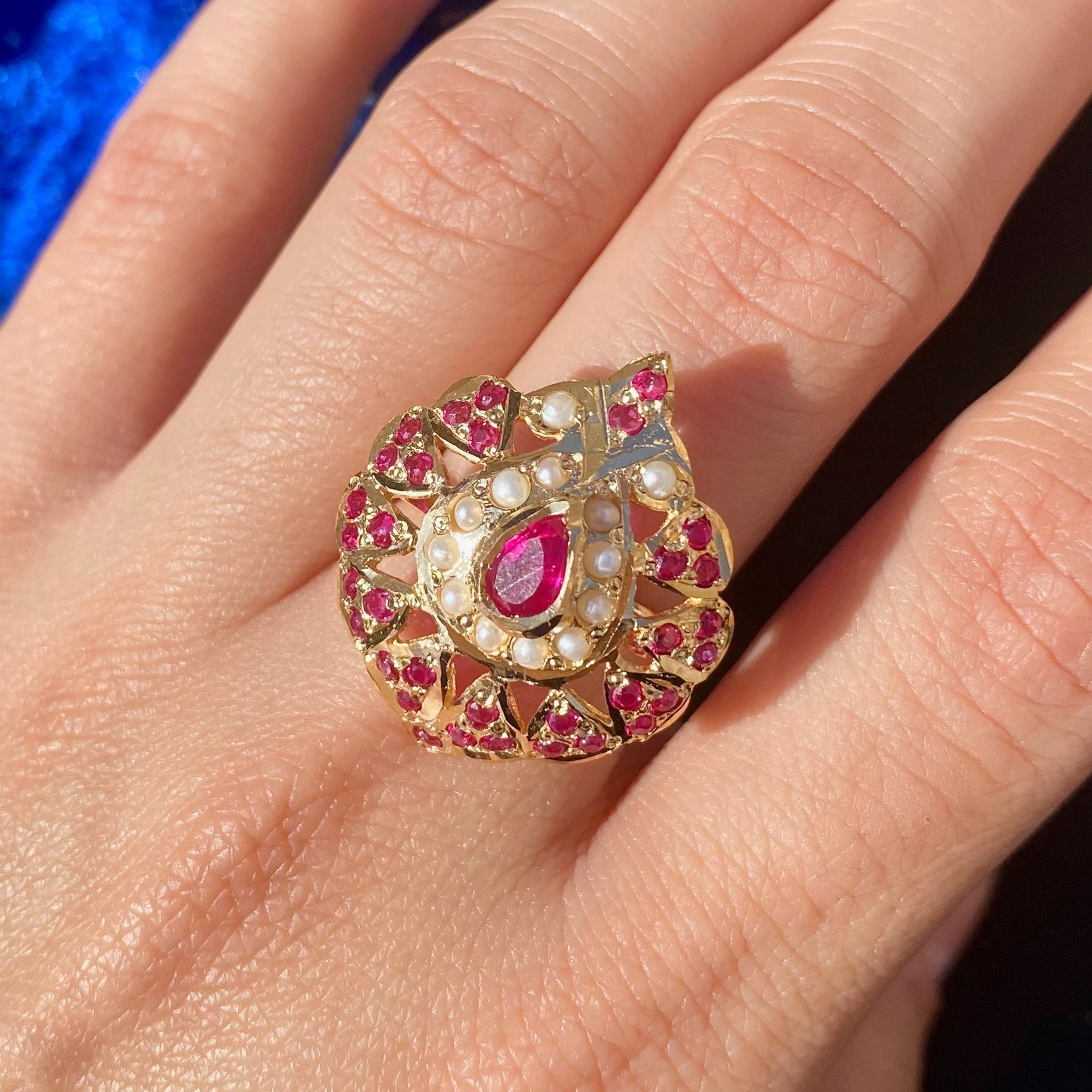 Delicate Ruby Pearl Ring | Handcrafted Jadau Ring | LR 063