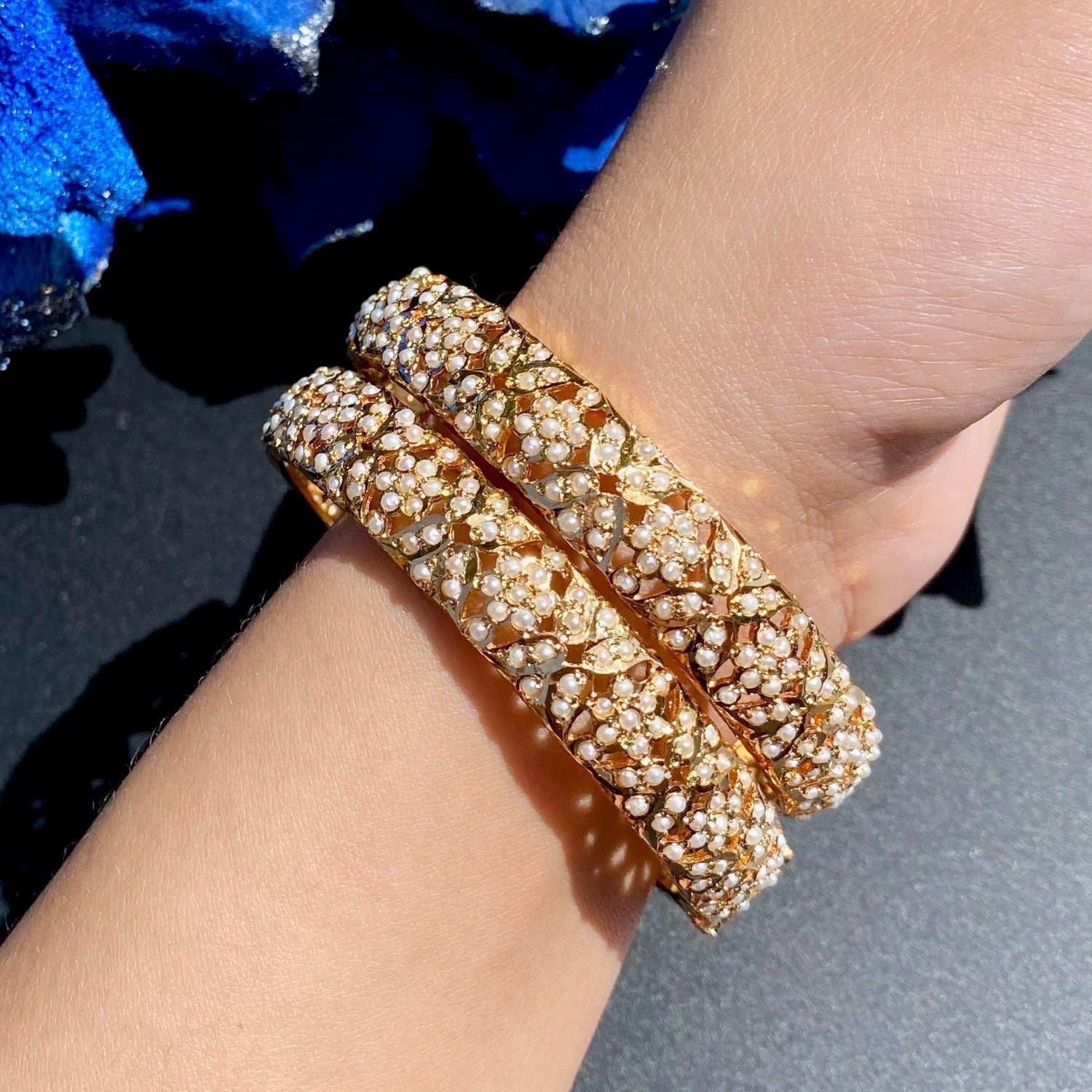 Floral Pearl Bangles | Set of 2 Pearl Kadas | BG 079