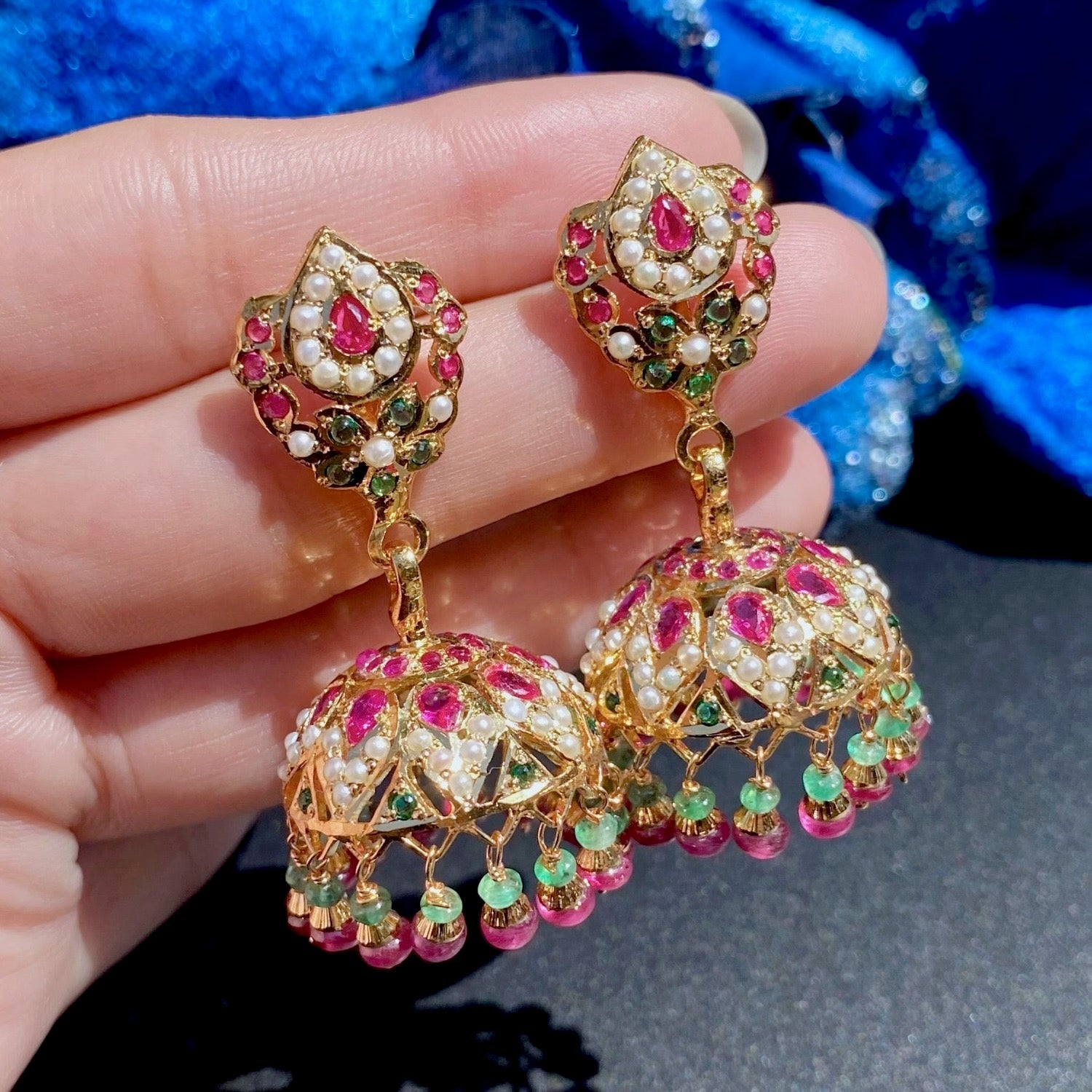 Multicoloured Jadau Jhumki | Gold Plated Jhumkas ER 588