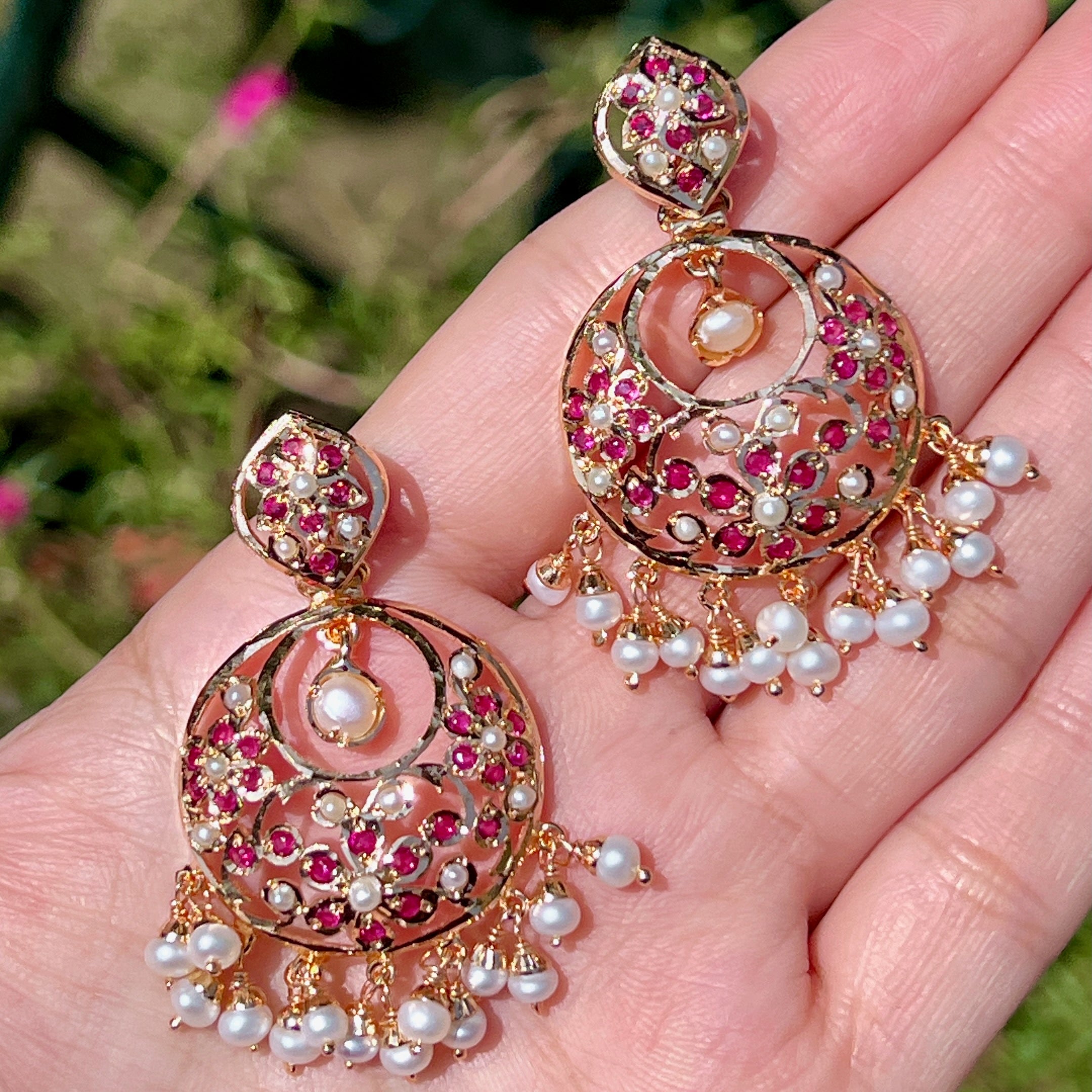 Delicate Ruby Pearl Chandbali Earrings | ER 646