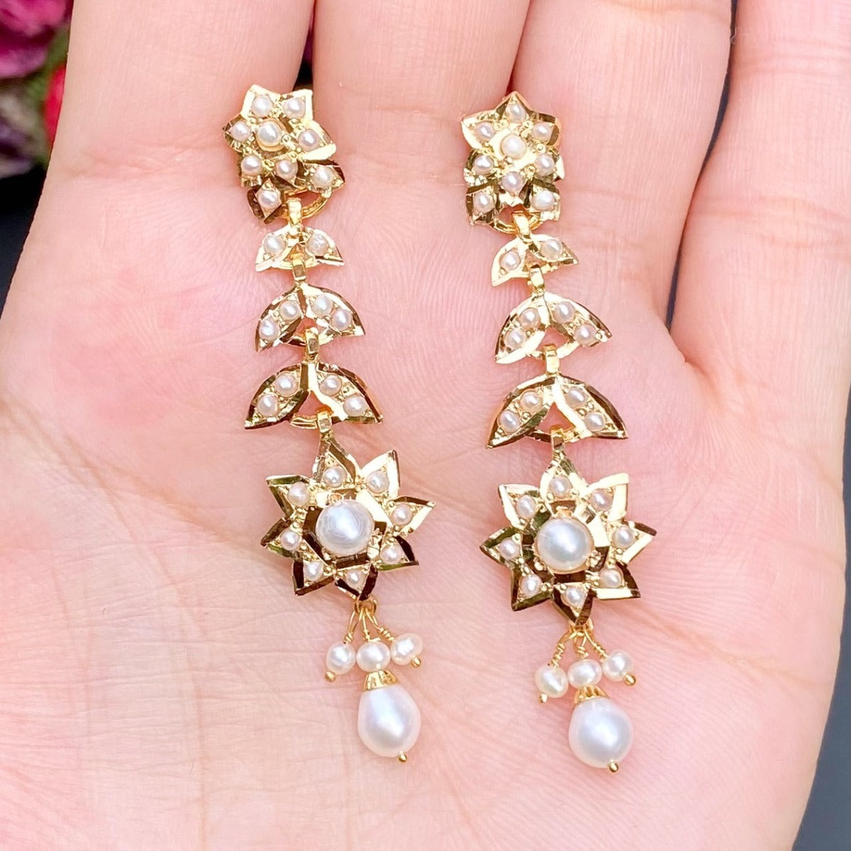 indo western seed pearl earrings on real gold