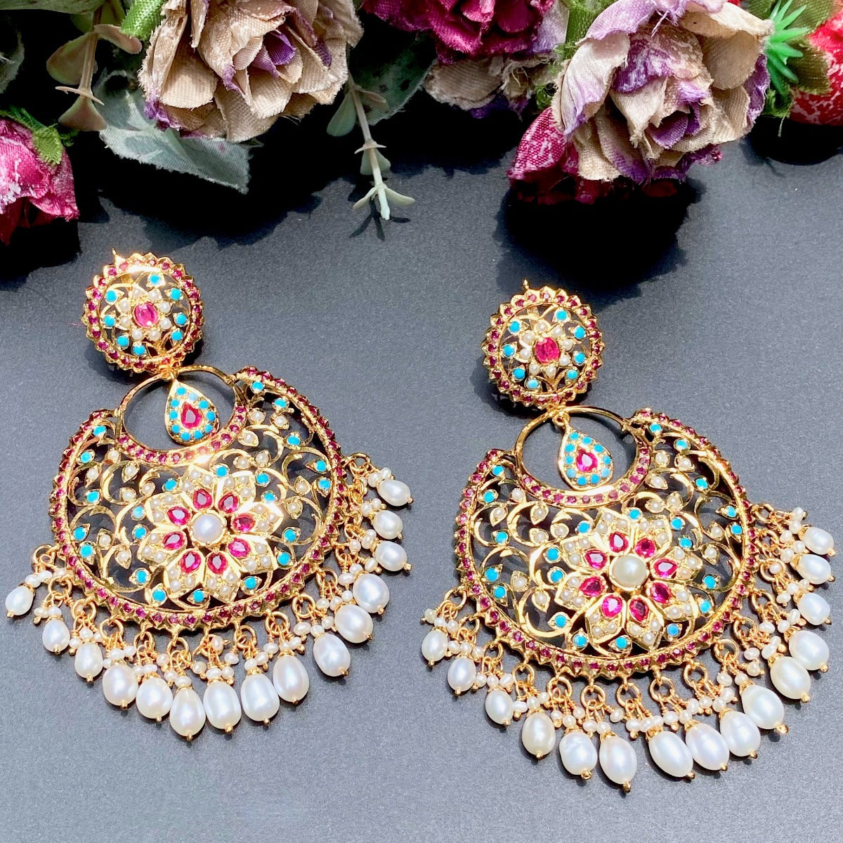 traditional Indian gold polished silver earrings