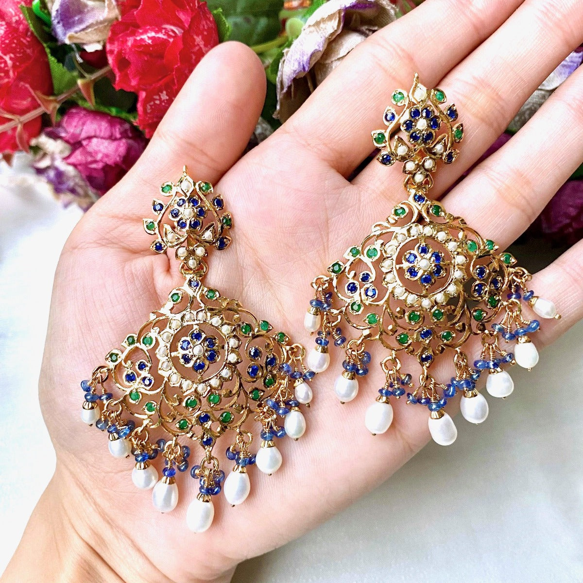 Gold Plated Jadau Jewellery | Bridal Necklace Set in Sterling Silver NS 098