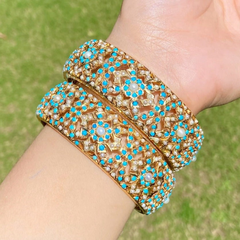 Punjabi bangles studded with pearls and feroza