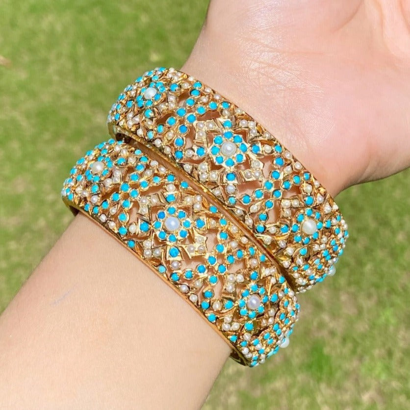 Bollywood bangles studded with pearls and feroza