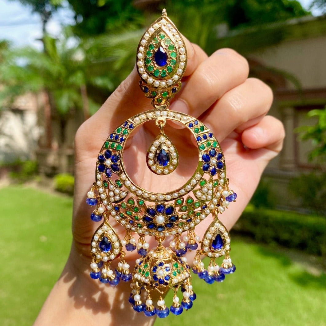 Punjabi jadau chandbali with jhumka