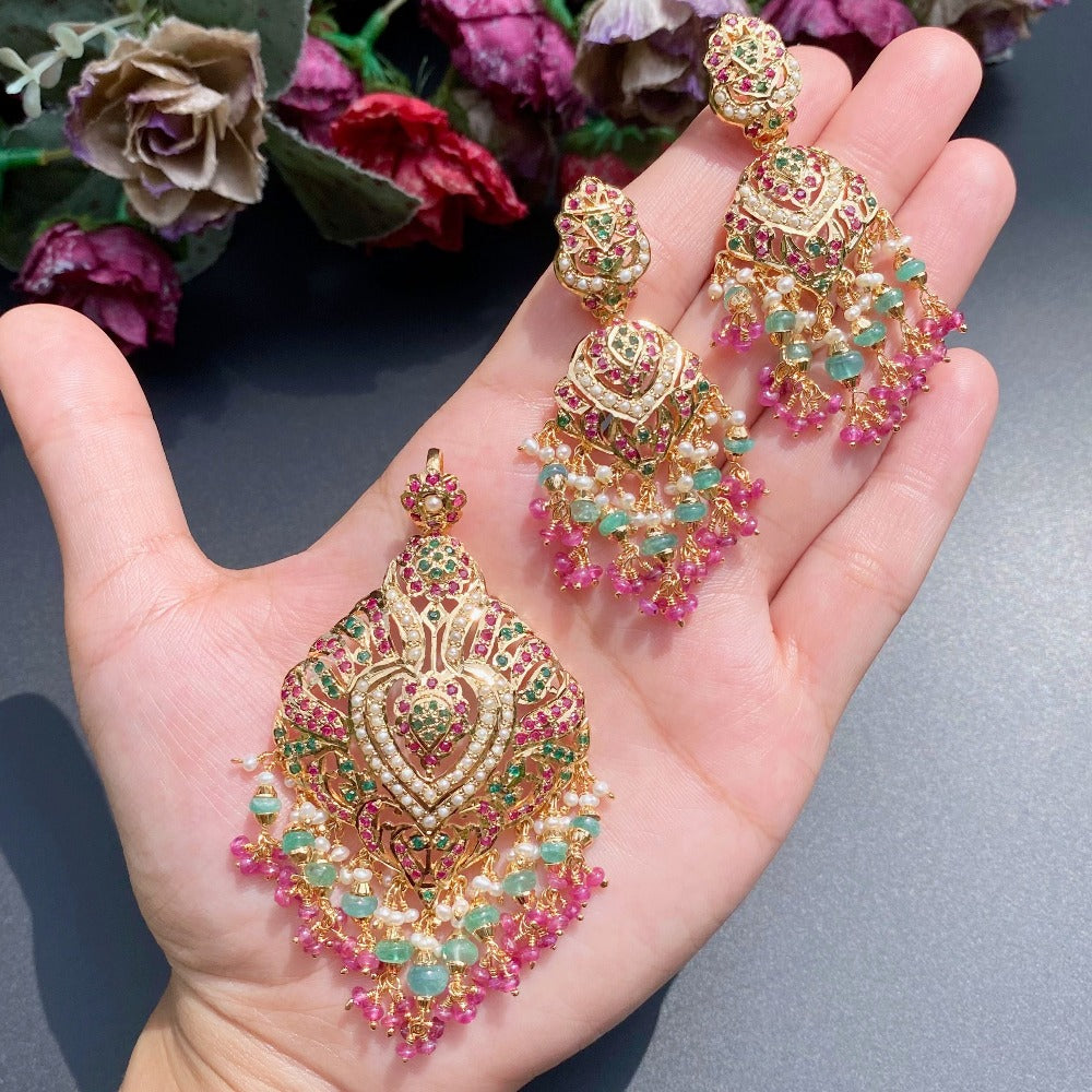 rajasthani jadau pendant set in gold plated silver