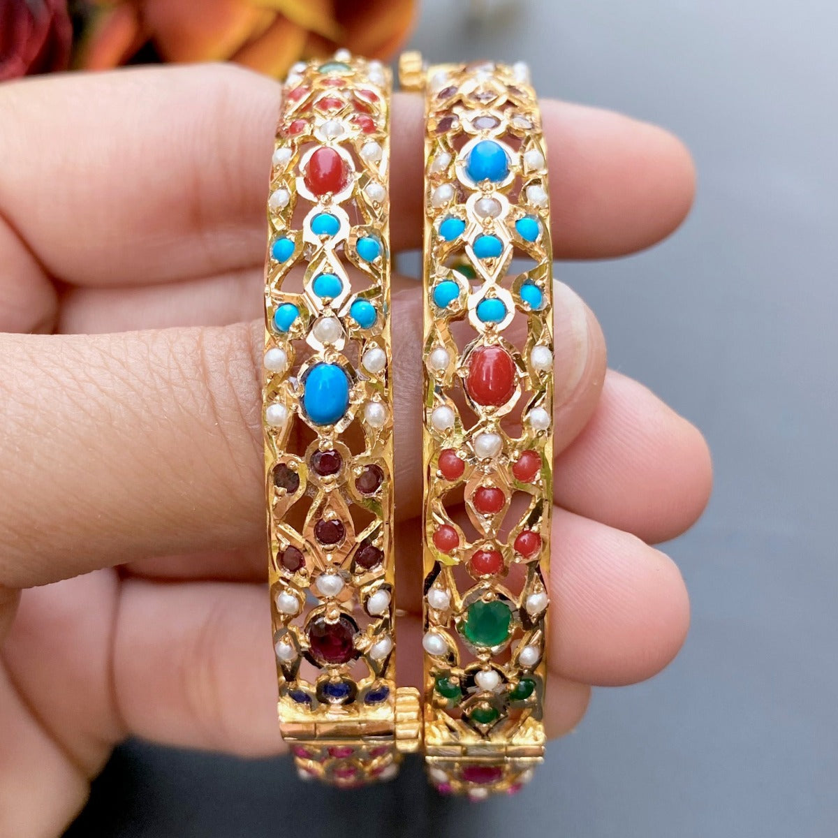 22ct gold bangles with navratna stones