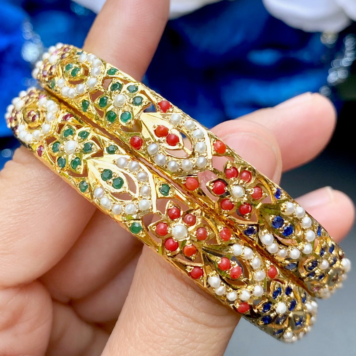 gold plated silver bangles in multicolor