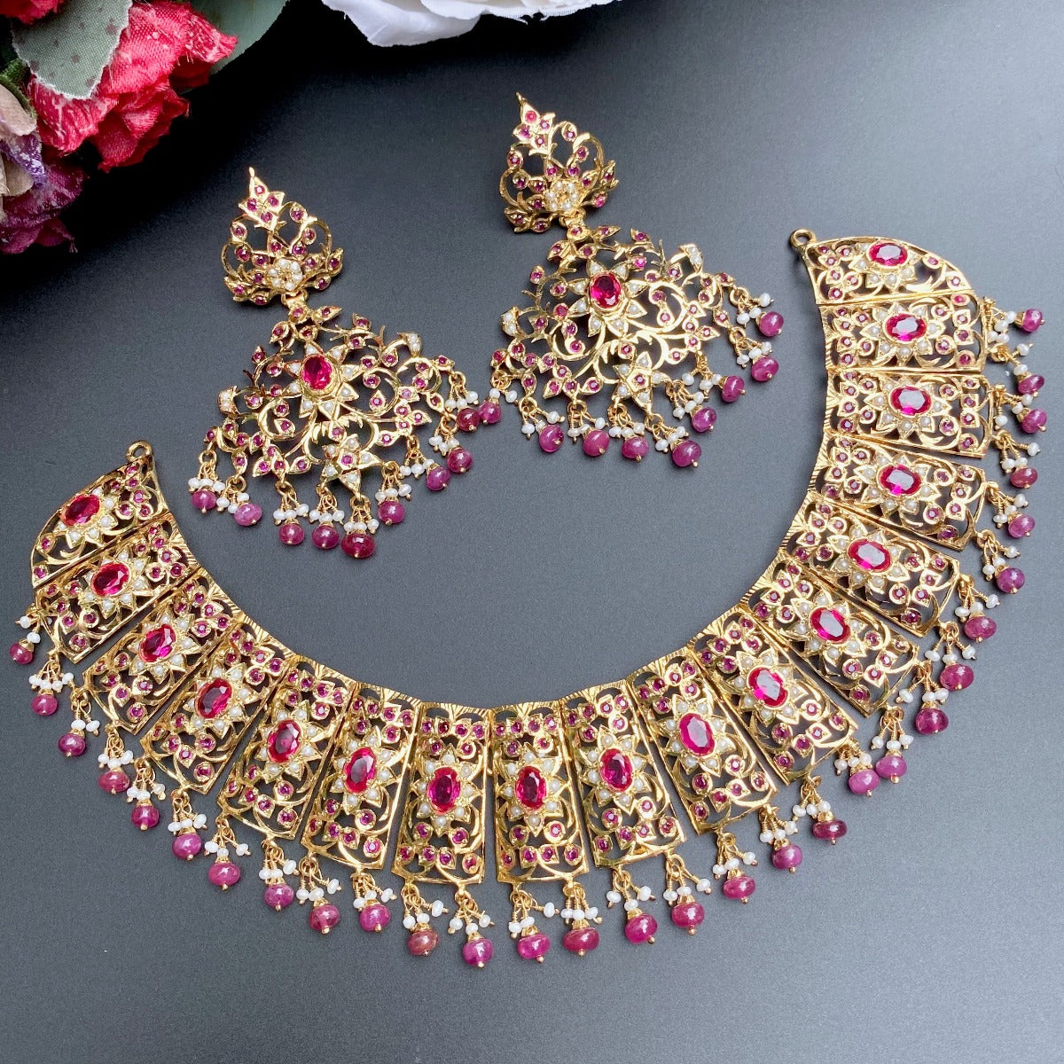 bridal jadau necklace set with gold plating for destination wedding