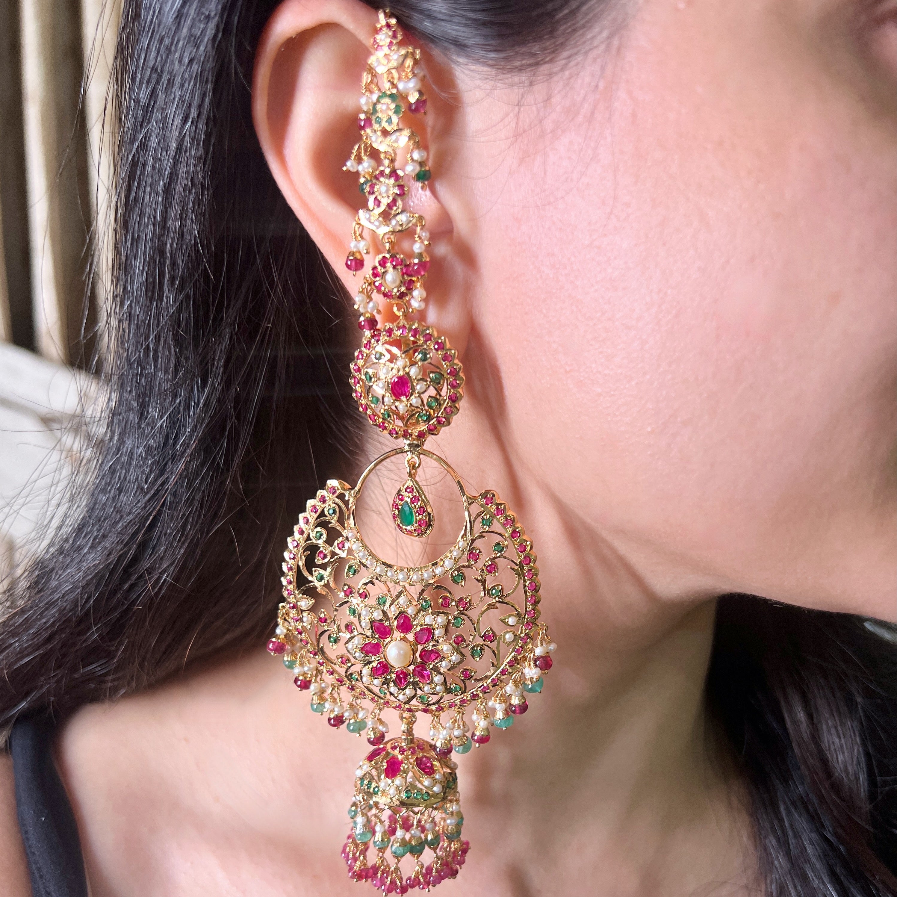 Statement Chandbali Jhumka Earrings | Handcrafted Jadau Earrings | Bridal Jewellery | ER 658