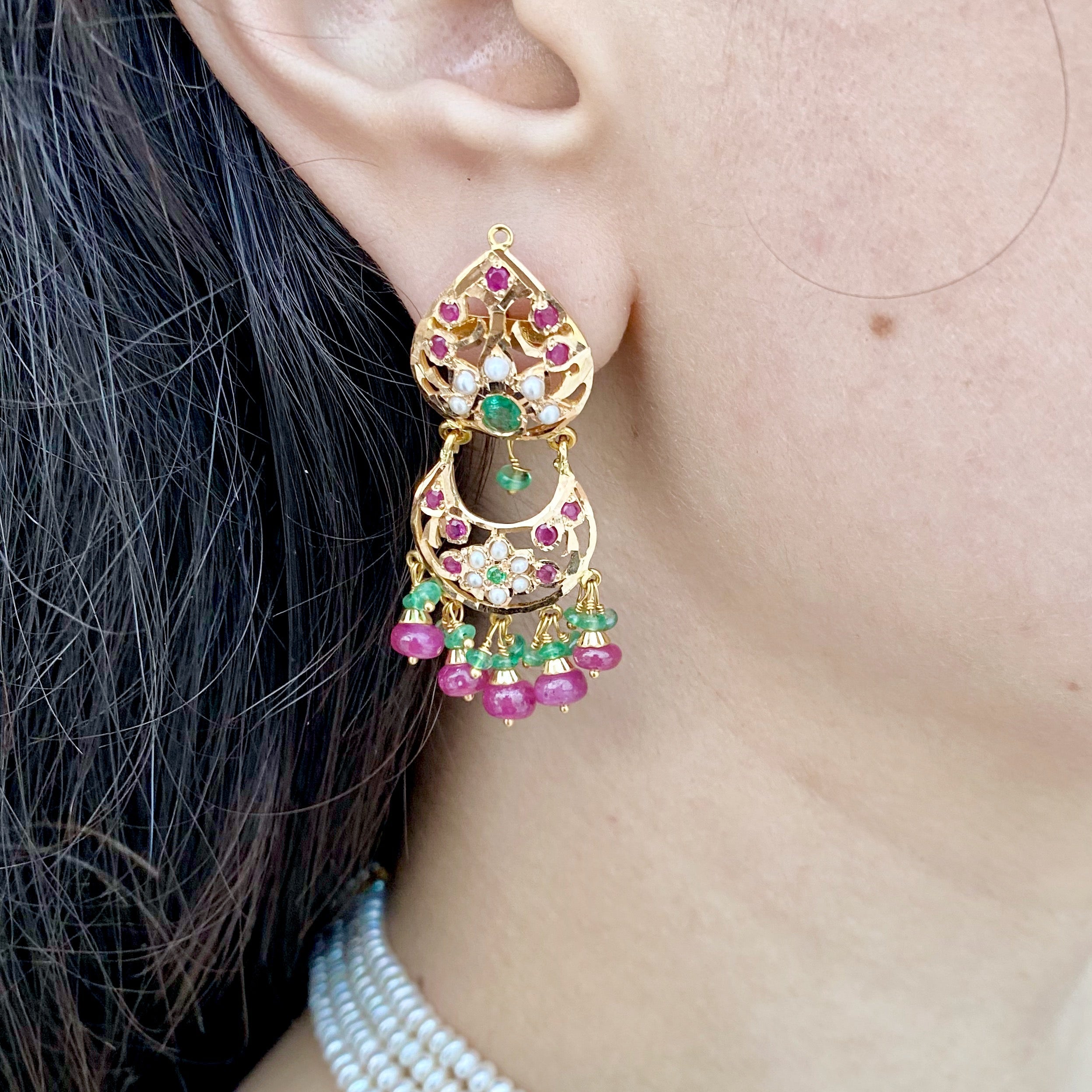 Lightweight Multicolored Jadau Rani Haar |  22k Gold GNS 049