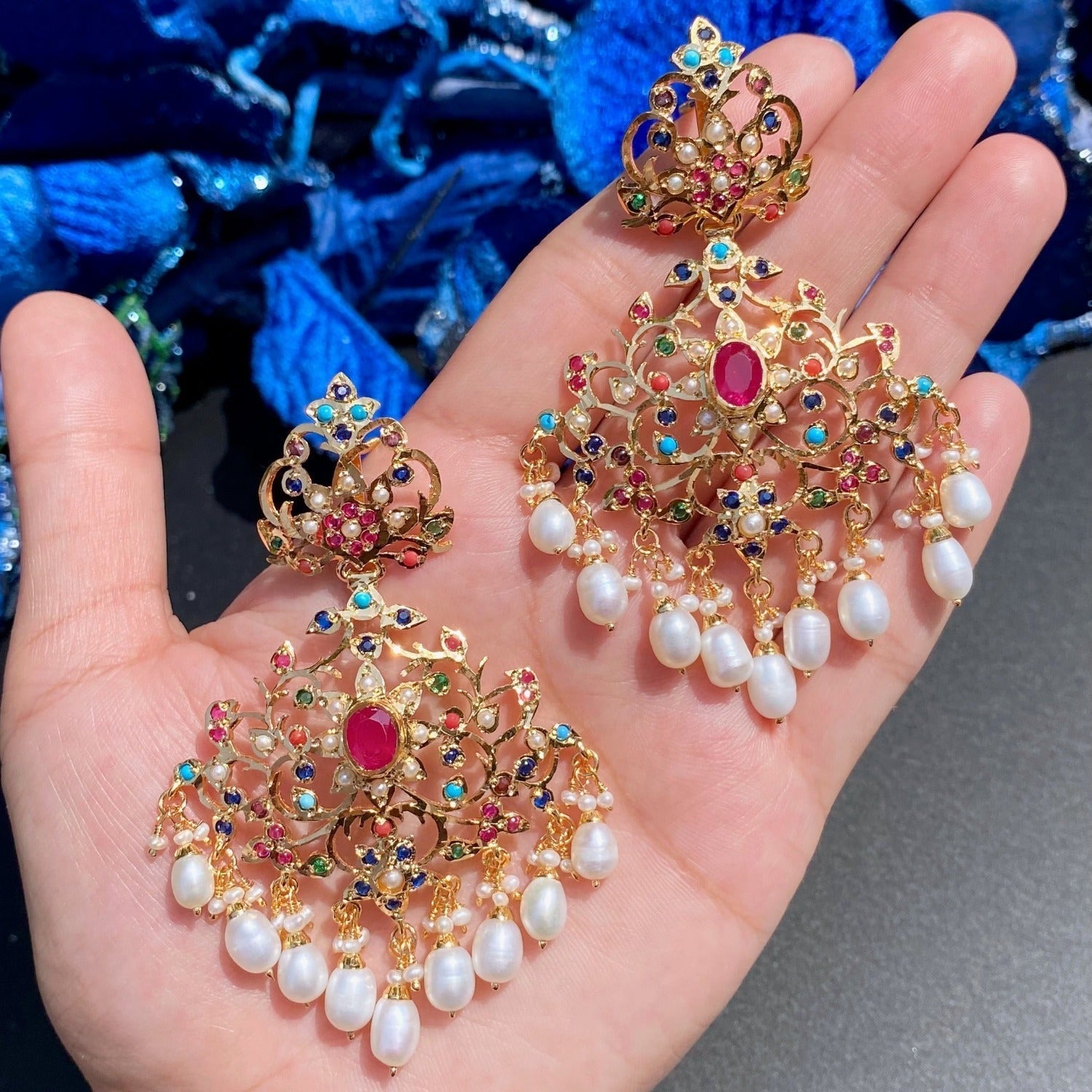 Bollywood navratna earrings in gold
