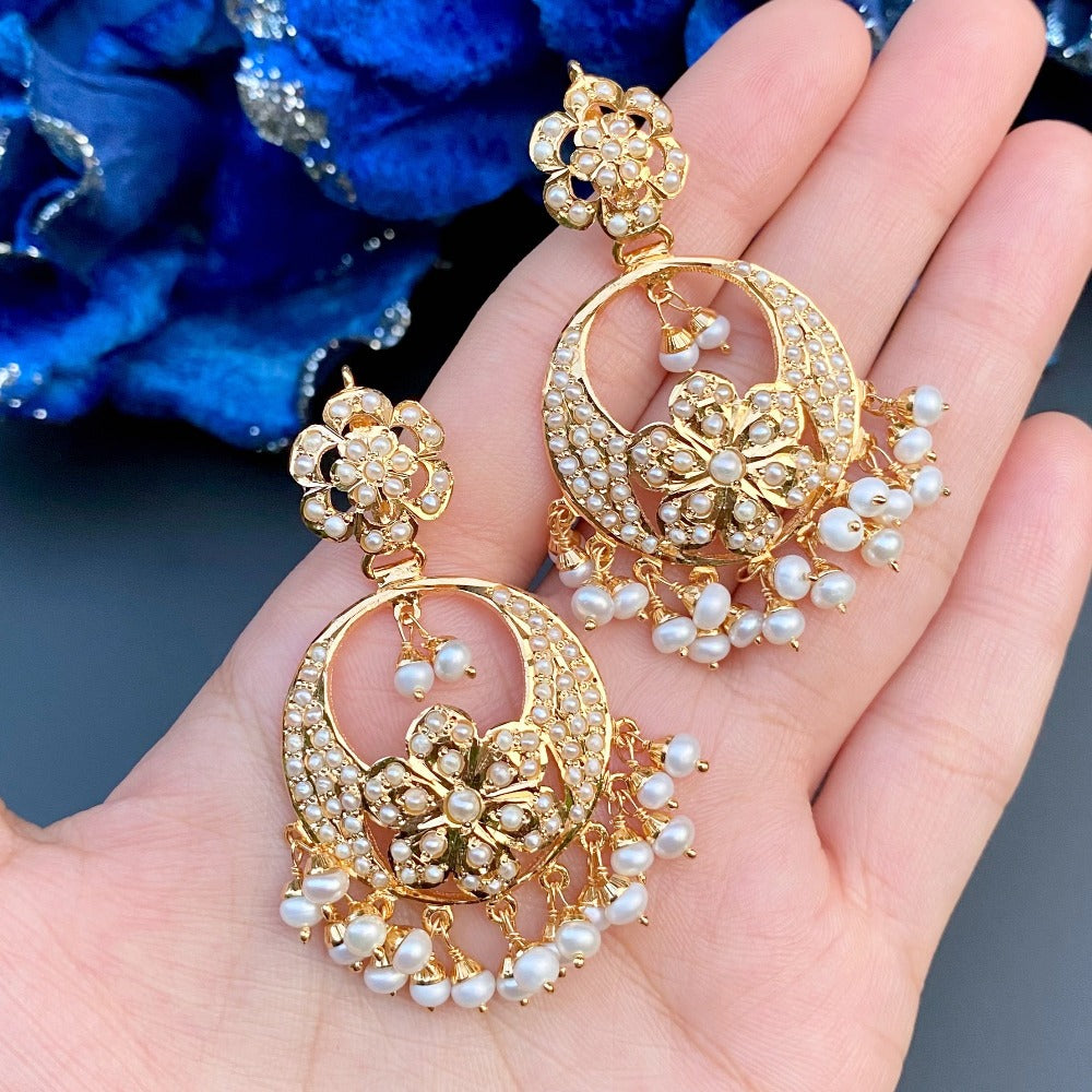 gold plated chandbali with pearls